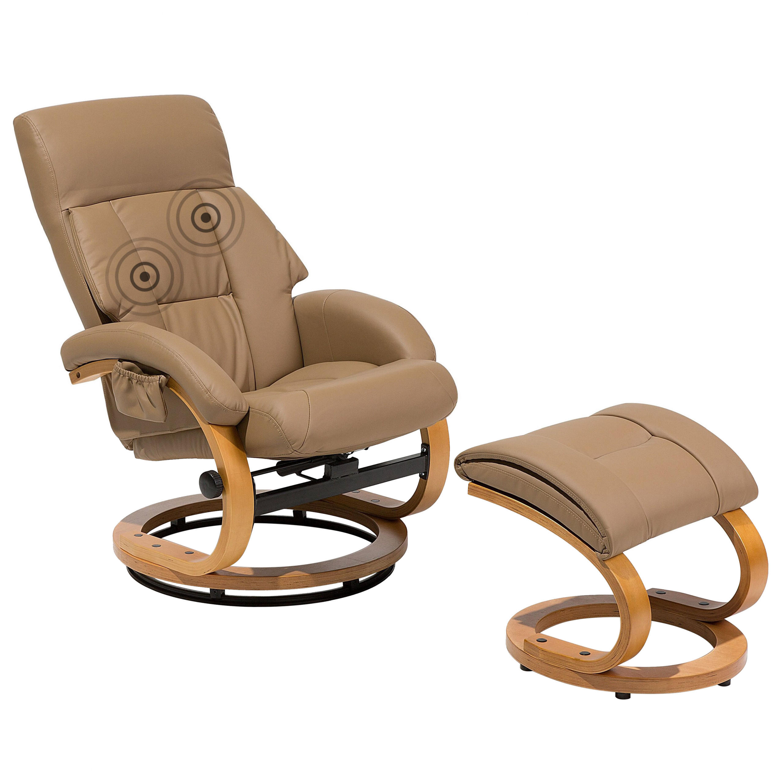 MASSAGESESSEL mit Fußhocker Kunstleder Beige Force - Beige, Holz/Textil (55/100/80cm) - Beliani