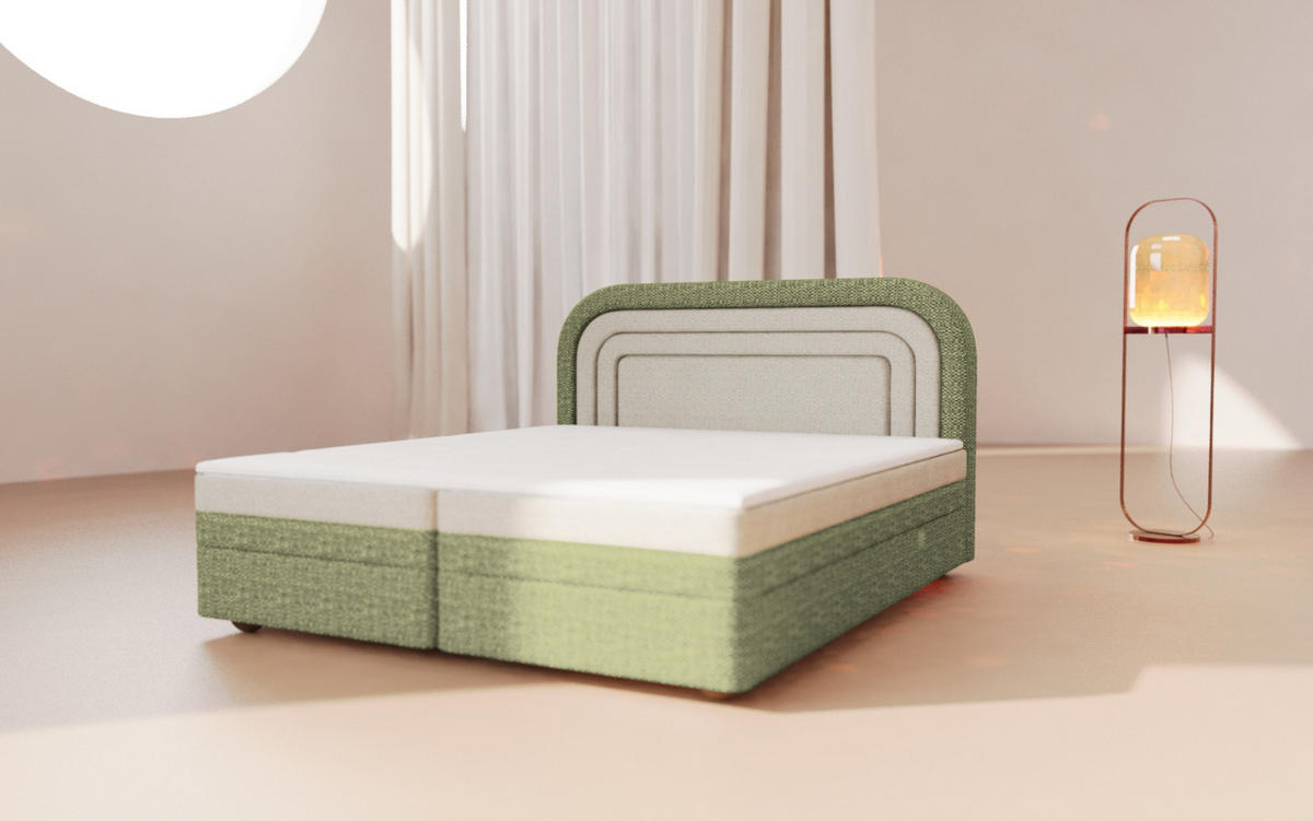 KONTINENTALBETT - Boxspringbett Nest 160x200 - Grün - Aragon 35 + Aragon 01 - Kieferfarben/Grün, Holzwerkstoff/Textil (160/200cm) - Möblo