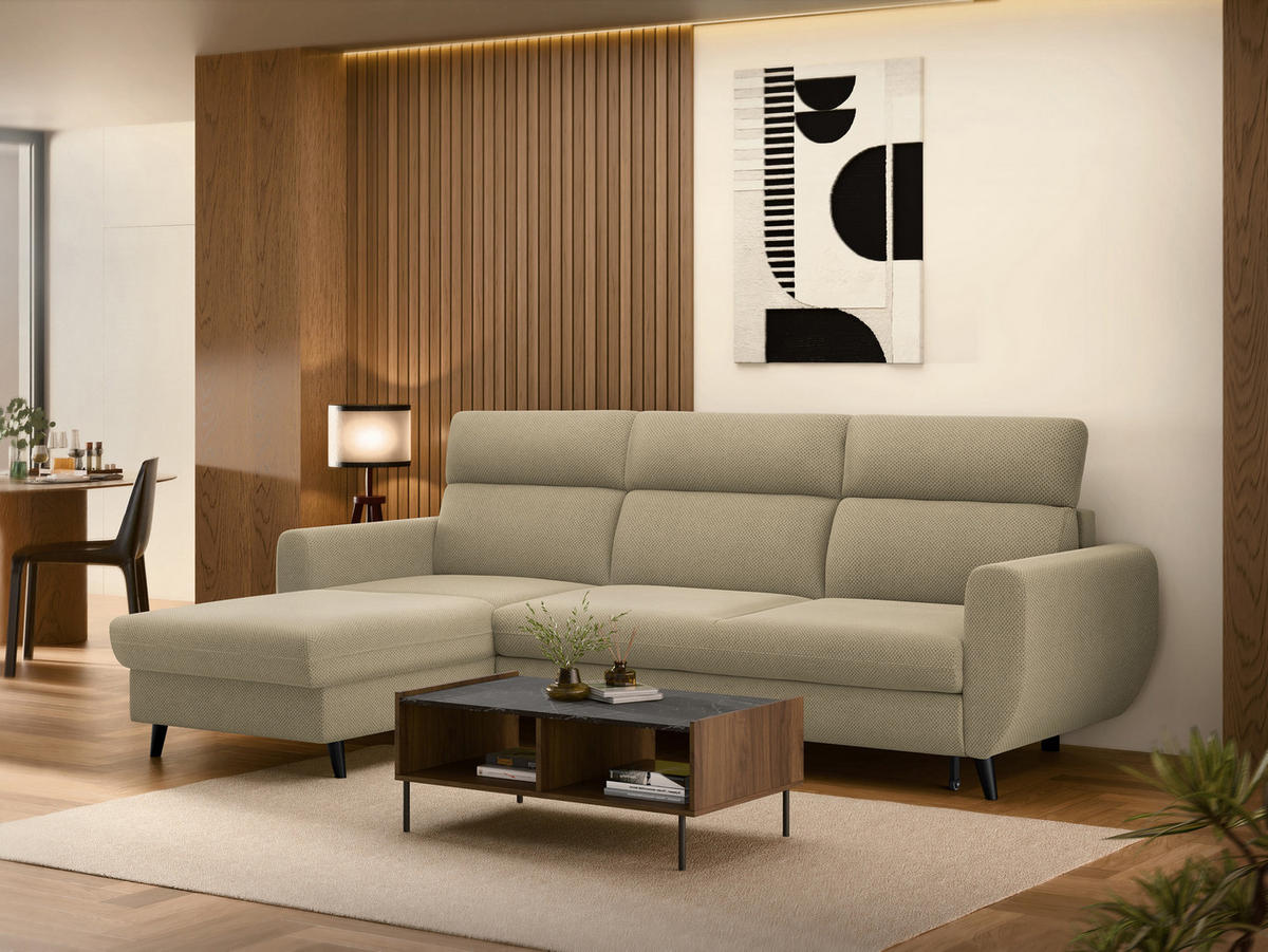 ECKSOFA Torro Mini, Seite: Links - Beige, Holz/Textil (258/168cm) - MIRJAN24