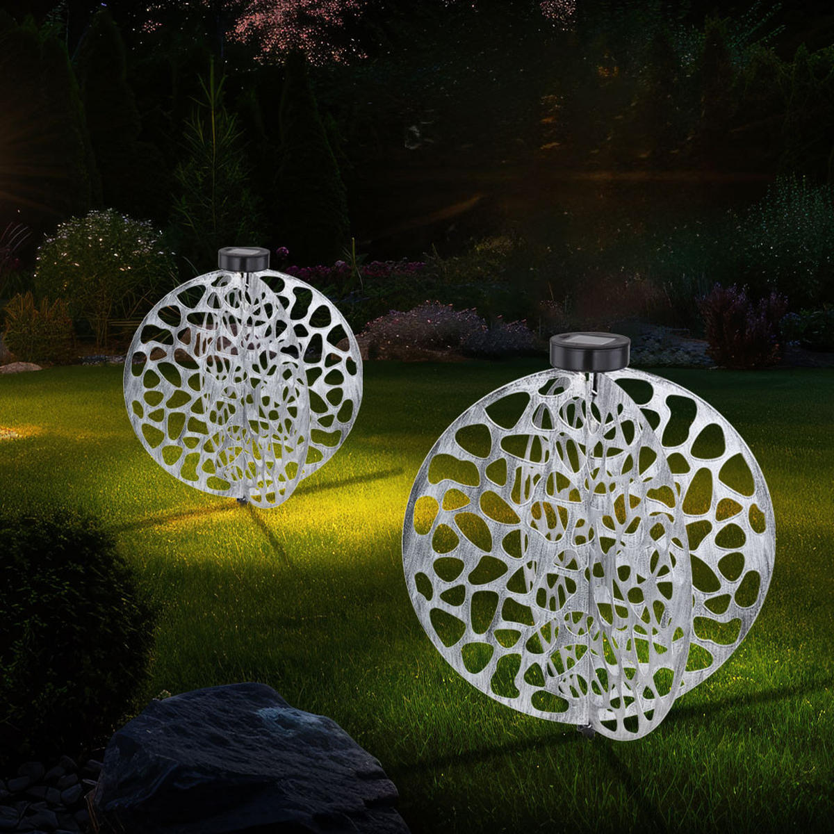 LED AUSSENLEUCHTE Solarleuchte Silber Metall - Silberfarben, Metall (40/40/51cm) - Globo Lighting