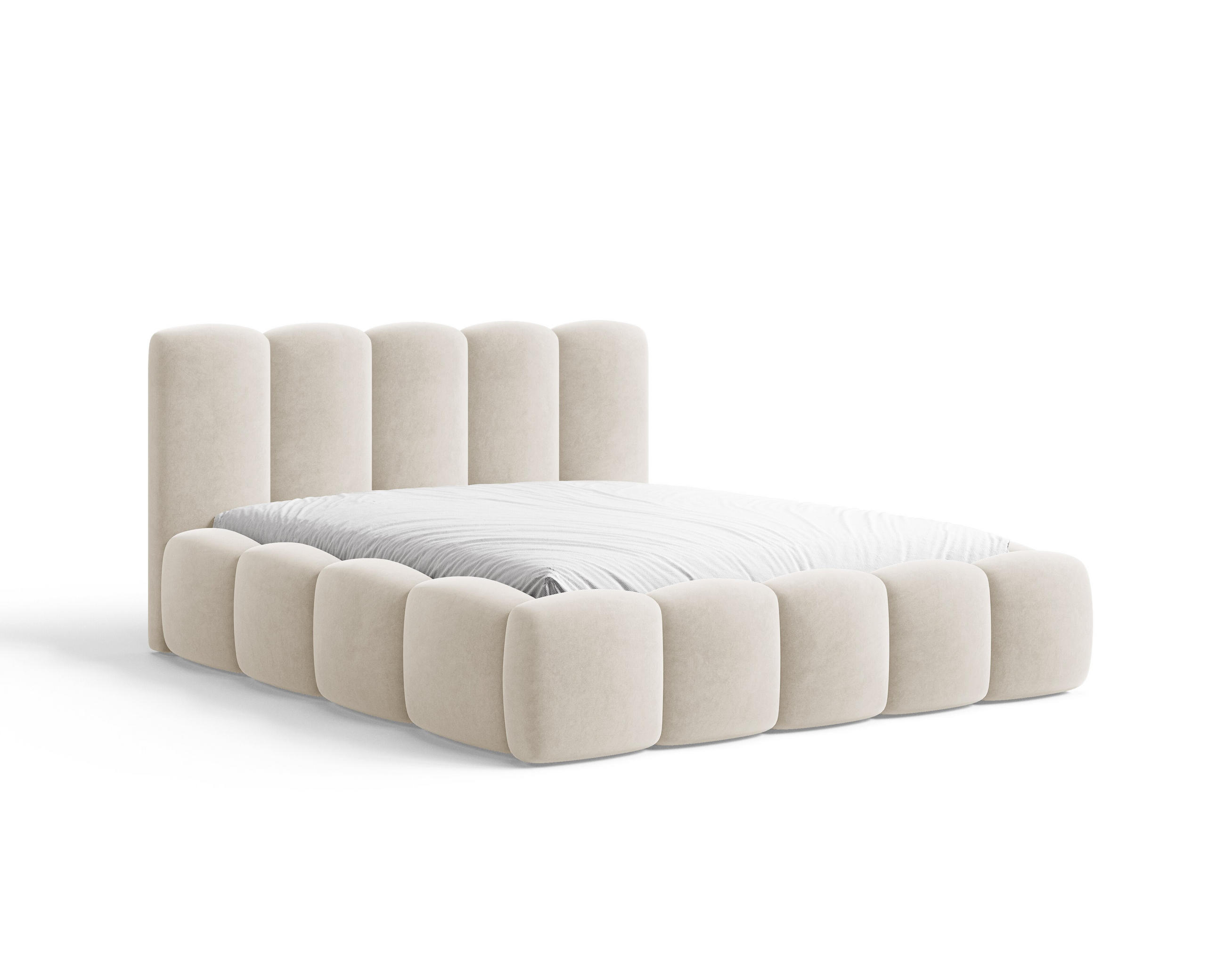 POLSTERBETT 18 - 140x200 cm – Riviera – Gepolstertes Bett mit Metall-Lattenrost - Creme, Holz (140/200cm) - ROYAL24_MARKT