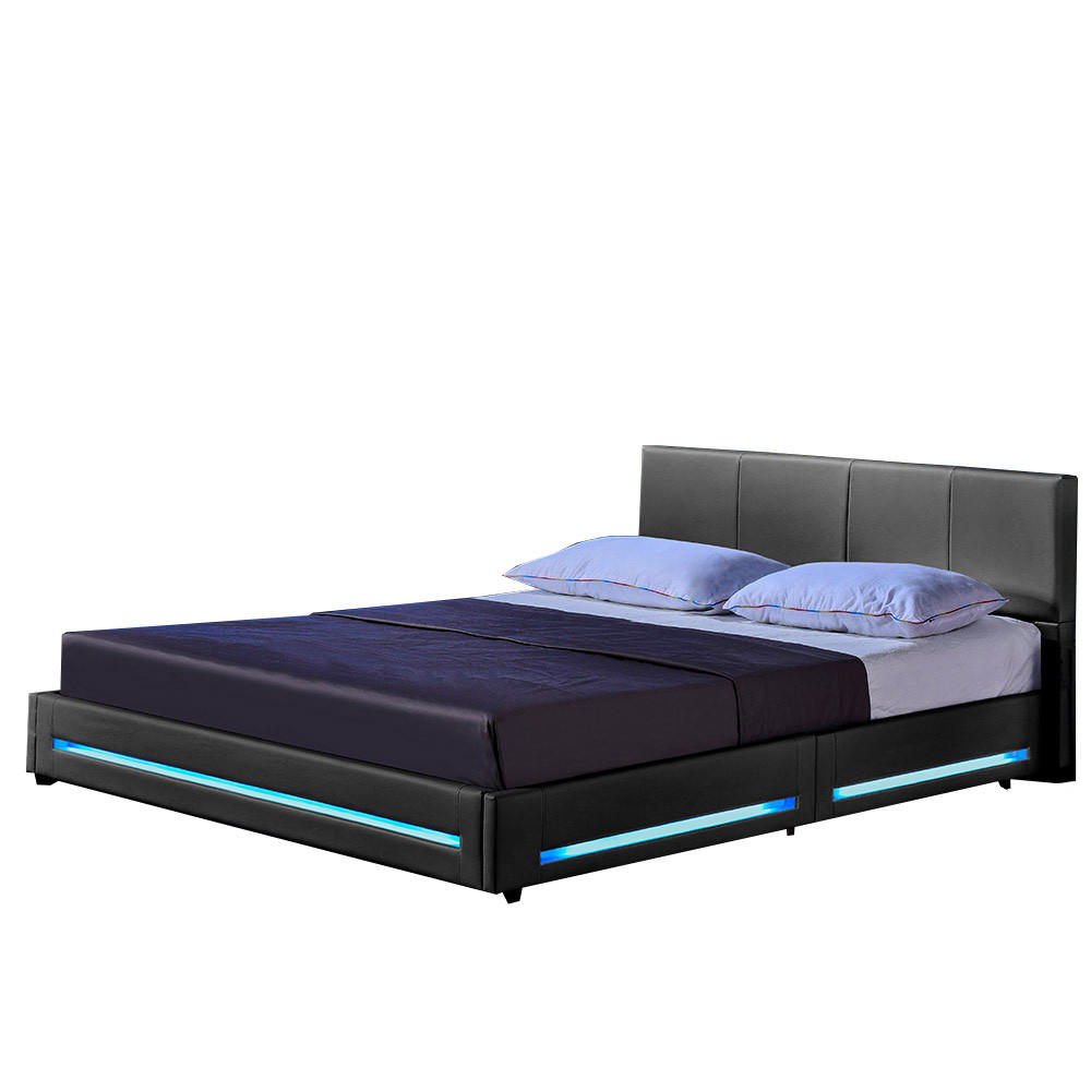 LED BETT ASTEROID - Dunkelgrau, 180 x 200 cm - Dunkelgrau, Kunststoff - Home Deluxe