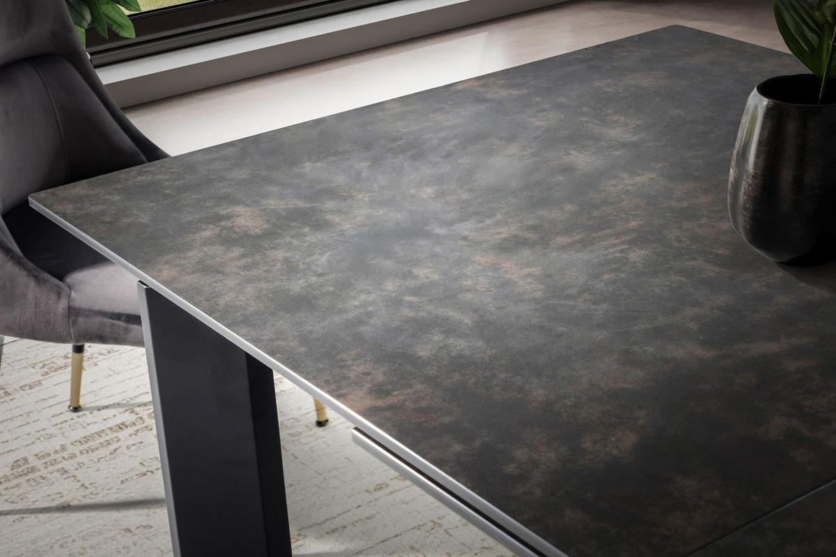 ESSTISCH Ausziehbar Keramik Glas Marmoroptik 180-240 MALTA, Schwarz 180x95x77 cm - Schwarz, Glas/Metall (95/180/77cm) - KADIMA DESIGN