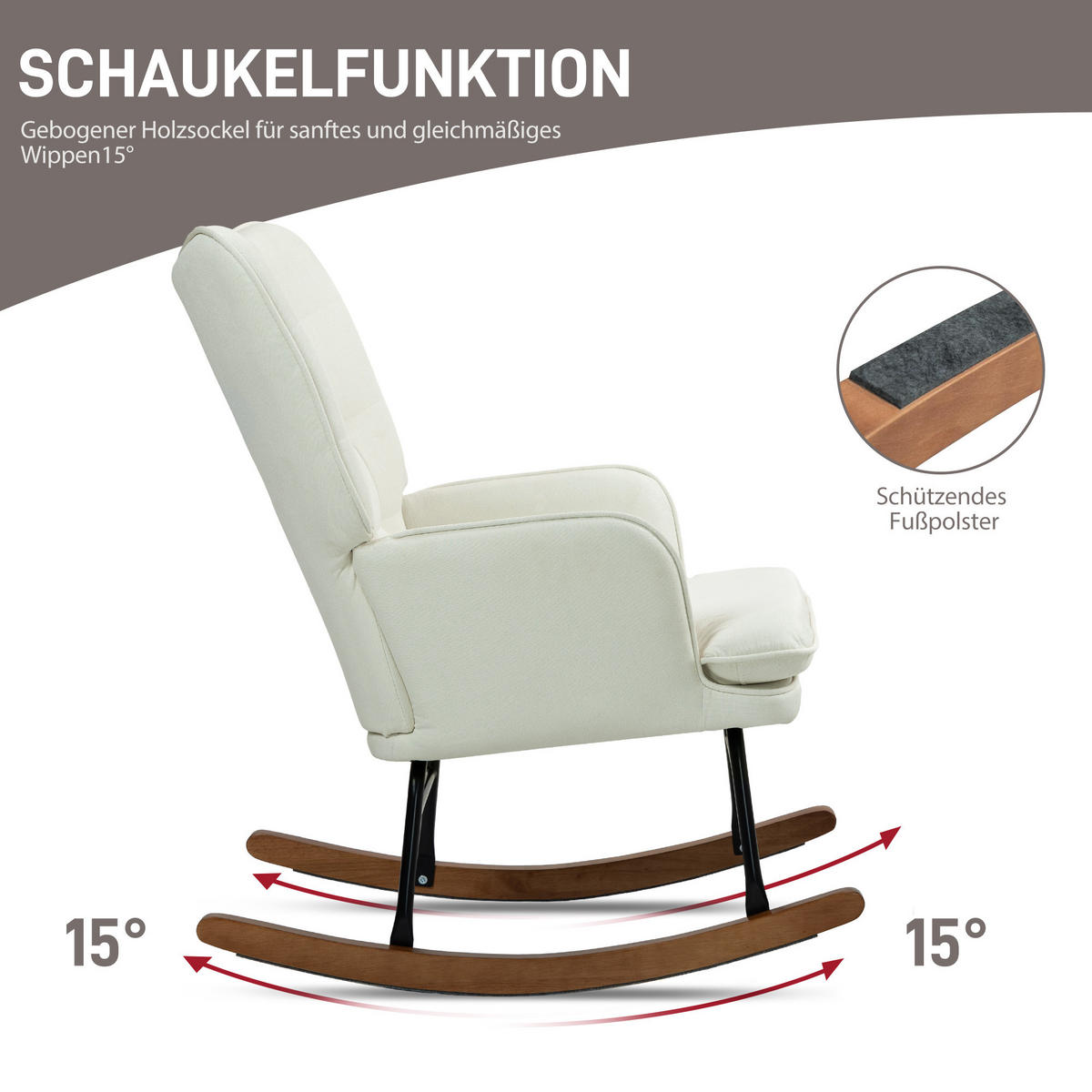 SCHAUKELSTUHL Schwingsessel mit Hocker Armlehnsessel Relaxsessel mit Leinenoptik - Weiß, Kunststoff (89/90/64cm) - HOMCOM