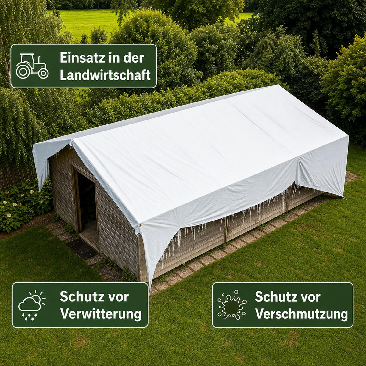 280 g/m² weiss 10 x 15 (150m²) Abdeckplane - Weiß, Kunststoff (30/20/10cm) - BONI-SHOP