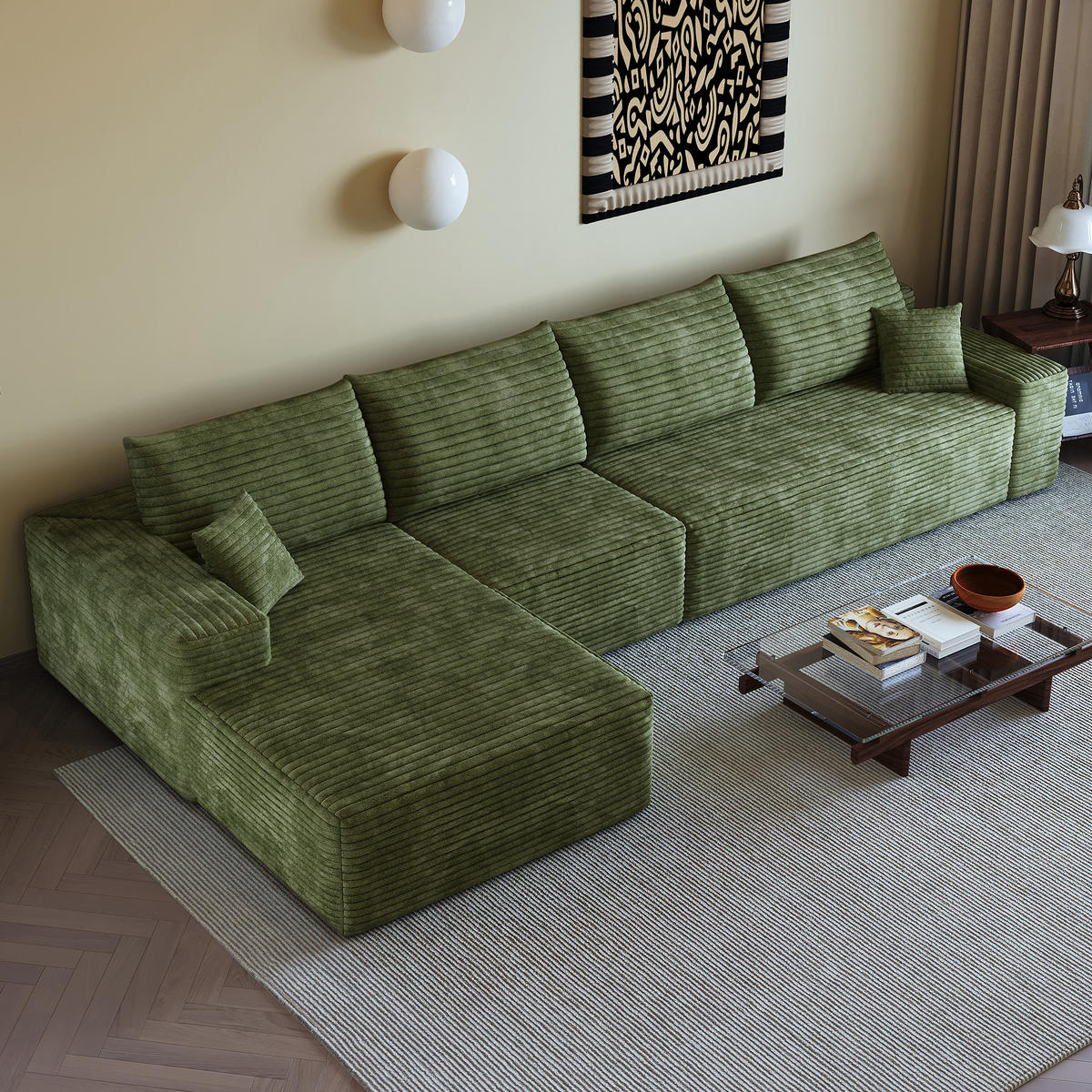 ECKSOFA 340/175/83 cm Grün mit L-förmiger Chaiselongue, Linke Seite - Grün, Textil (340/175cm) - Oxeza