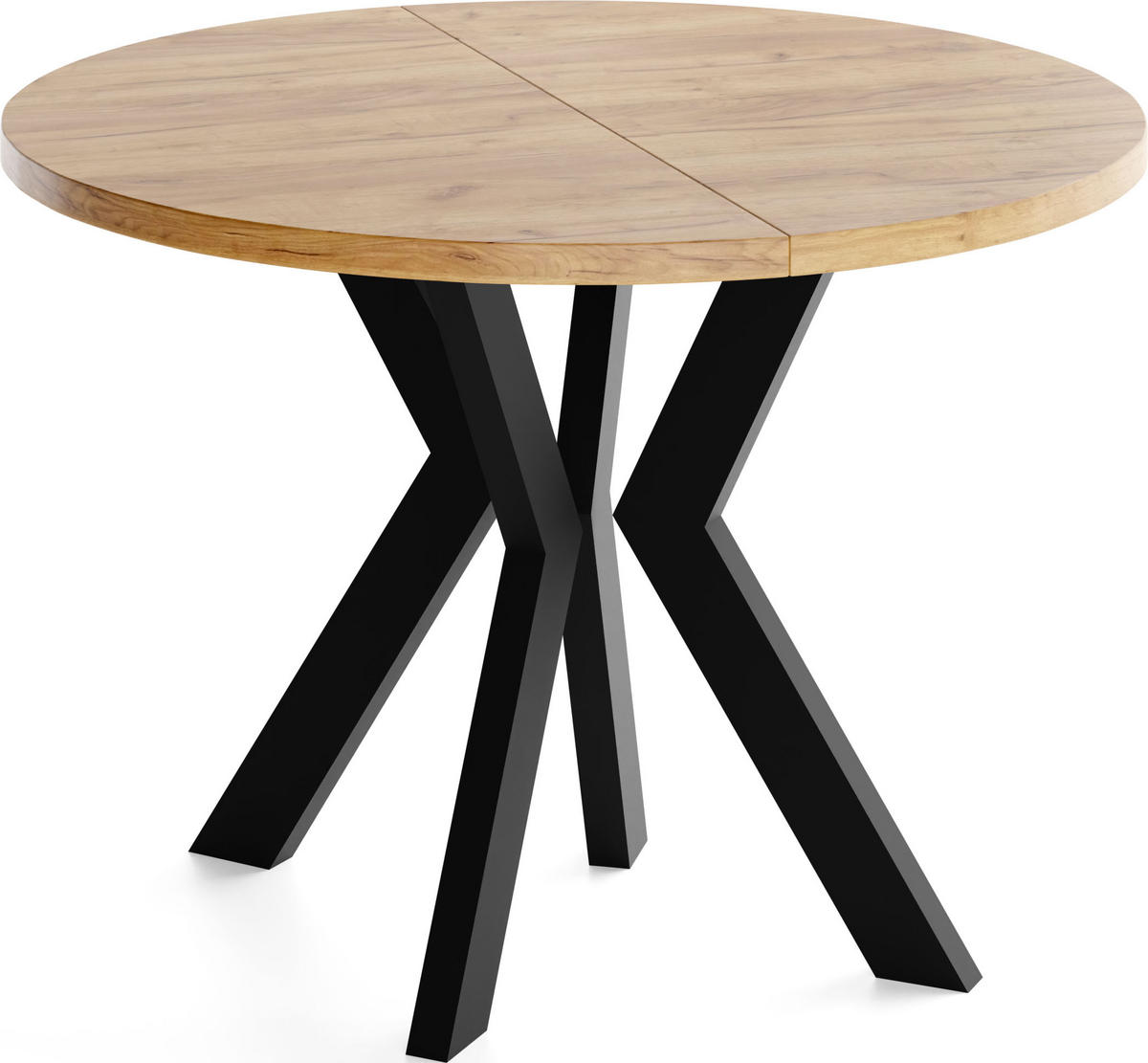 ESSTISCH Savio rund ausziehbar verlängerbar, Eiche Braun 80-130/80/77 cm - Eiche Wotan/Schwarz, Holz/Holzwerkstoff (80/80/77cm) - WFL GROUP