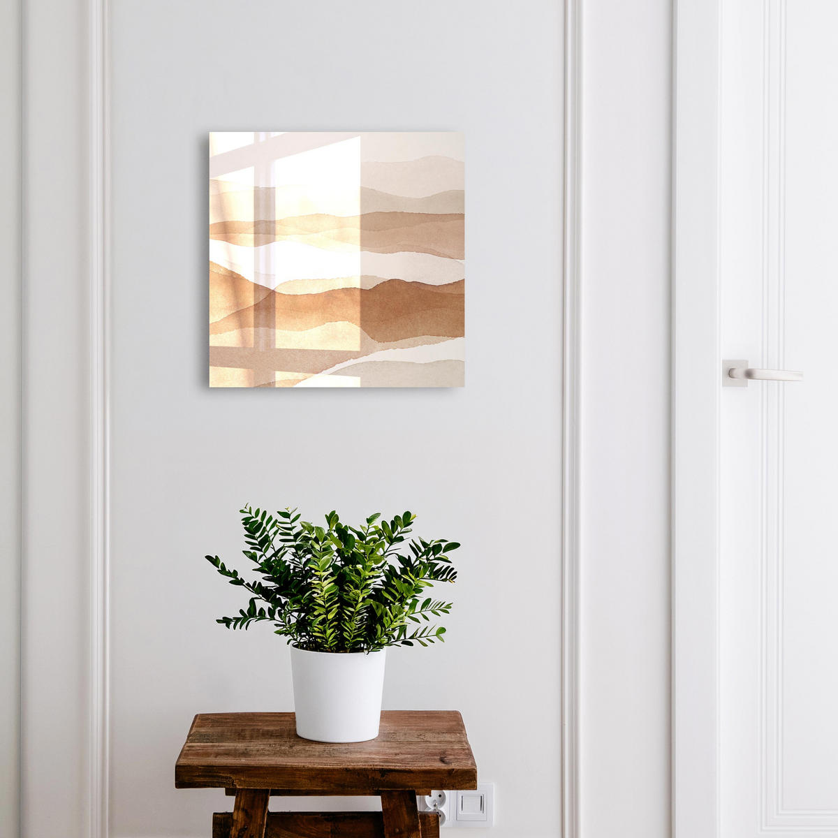 SCHLÜSSELBOX Weiß 30x30 cm – Türöffnung nach rechts - Pastellwellen - Beige, Metall (30/30/5cm) - TULUP