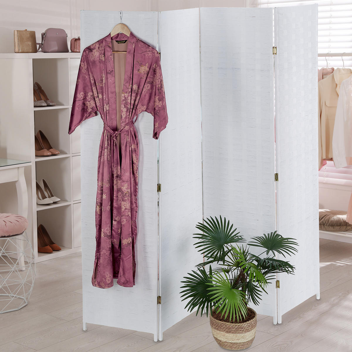 PARAVENT - Weiß, Holz/Papier (180/180/2cm) - Relaxdays