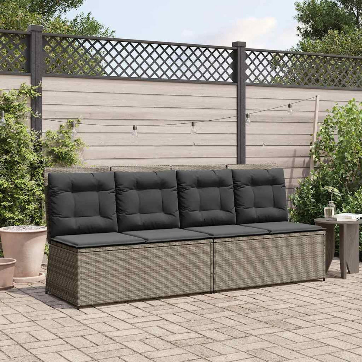 GARTENBANK Verstellbar mit Kissen Grau Poly Rattan - Grau, Kunststoff (95/95/108cm)