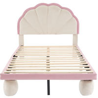 POLSTERBETT aus Samt 90x200 cm Beige/Rosa mit LED-Beleuchtung, wellenförmigem Kopfteil und Holzlattenrost - Weiß, Textil (90/200cm) - Modfu