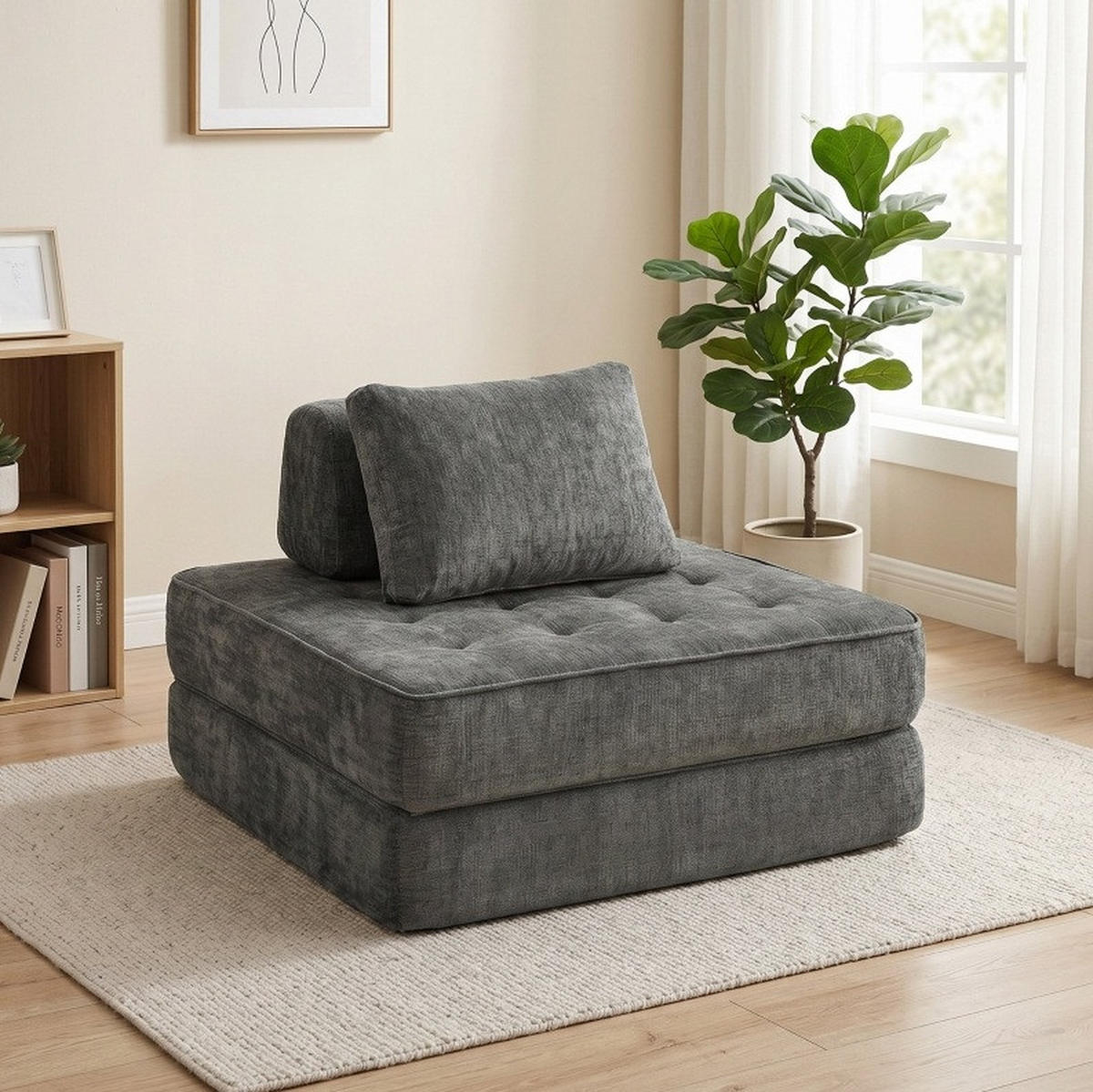 SCHLAFSESSEL in Grau 97x194x50 cm mit Klappfunktion und Chenille-Bezug - Grau, Textil (194/50/97cm) - IVMEU