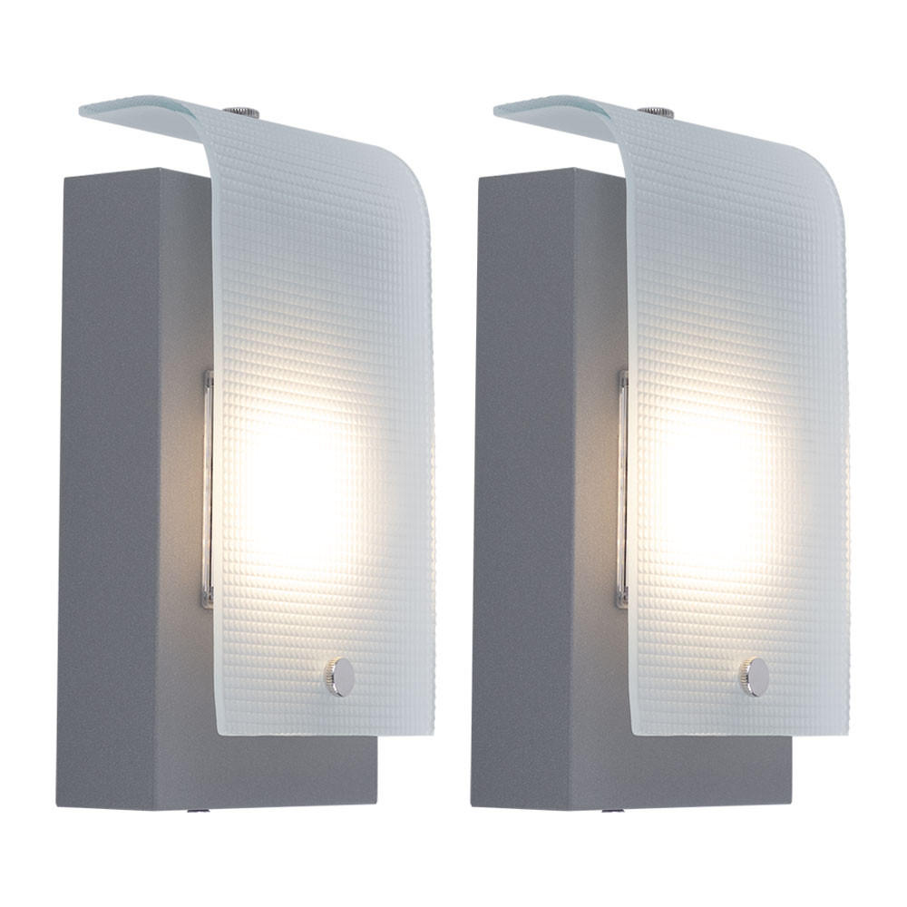 AUSSEN-WANDLEUCHTE Stahl Silber 2er Set - Silberfarben, Glas (7/22.5/12cm)