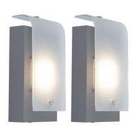 AUSSEN-WANDLEUCHTE Stahl Silber 2er Set - Silberfarben, Glas (7/22.5/12cm)