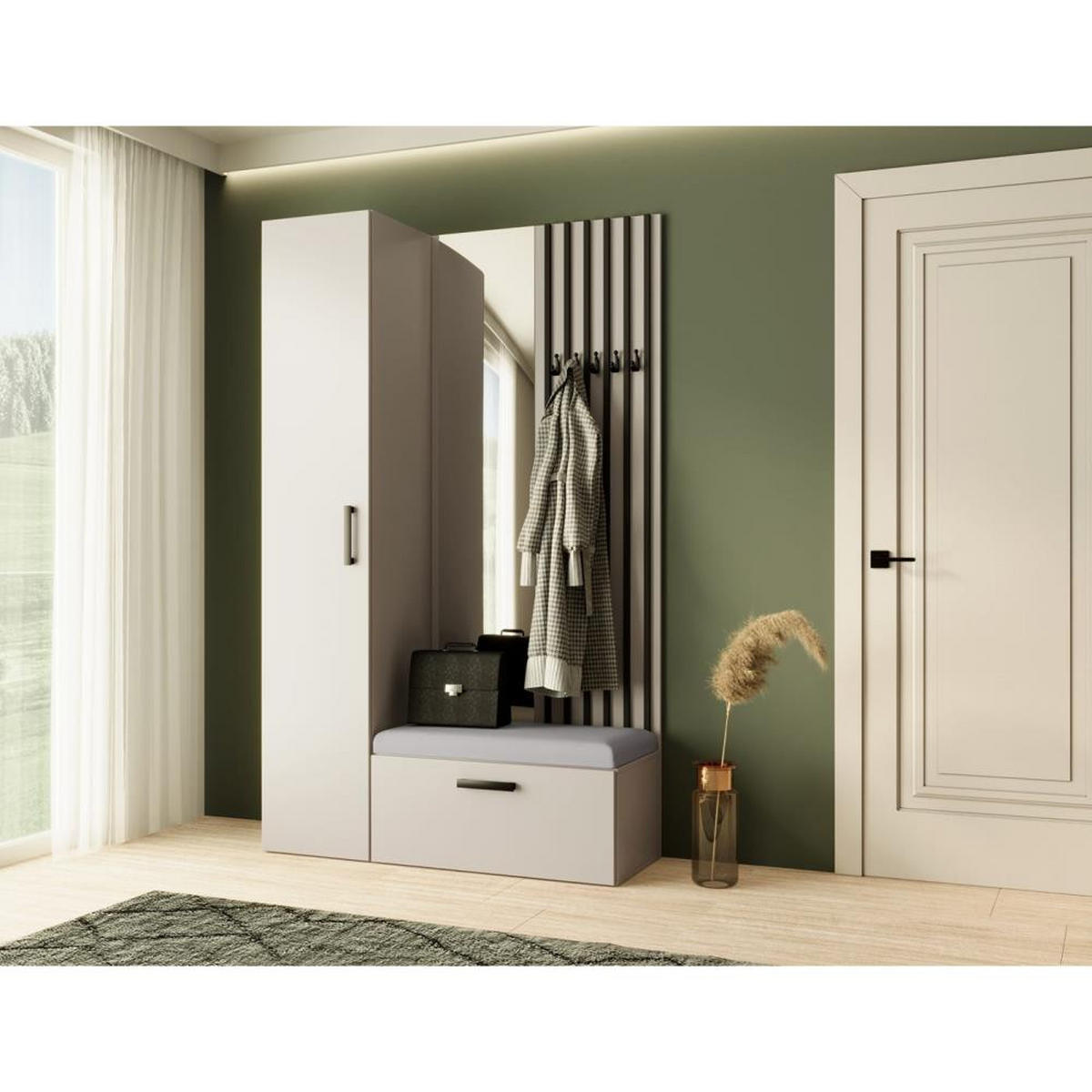 GARDEROBE Margaret II 121/203/43 mit Lamellen und Hochschrank - Kaschmir/Schwarz, Holzwerkstoff/Kunststoff (121/203/43cm) - Beautysofa