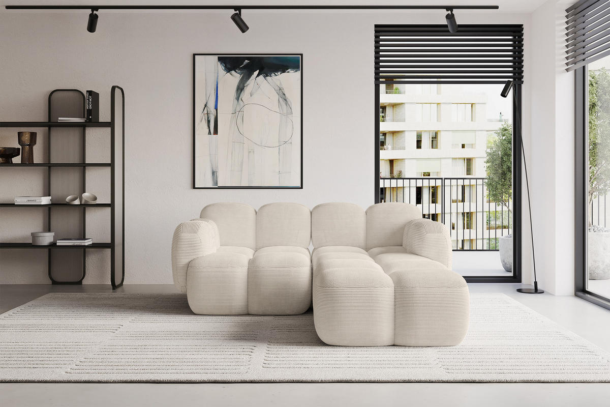 ECKSOFA modulares Sofa Rechts Miko-L1 214x205x75 Beige Cord - Beige/Schwarz, Holzwerkstoff/Kunststoff (214/205cm) - ALTDECOR