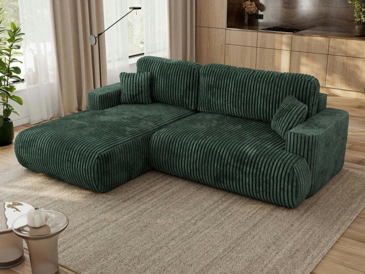 ECKSOFA OVO L Grün Cord - Links Seite - Schwarz/Grün, Kunststoff/Textil (271/195cm) - MKS