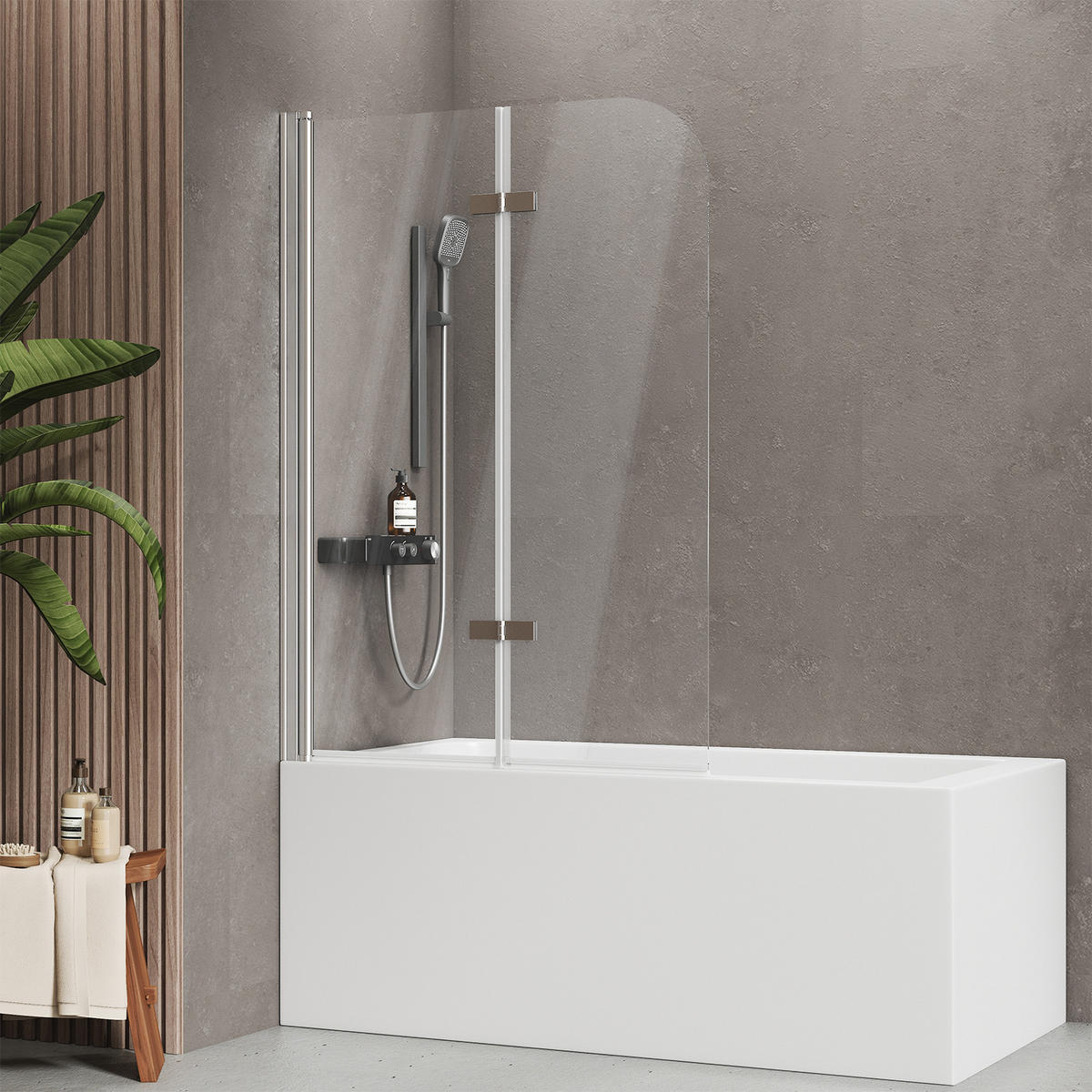 DUSCHWAND für Badewannen Faltbar mit Schwenkfunktion 140/100 cm - Transparent, Glas (100/140cm) - EMKE