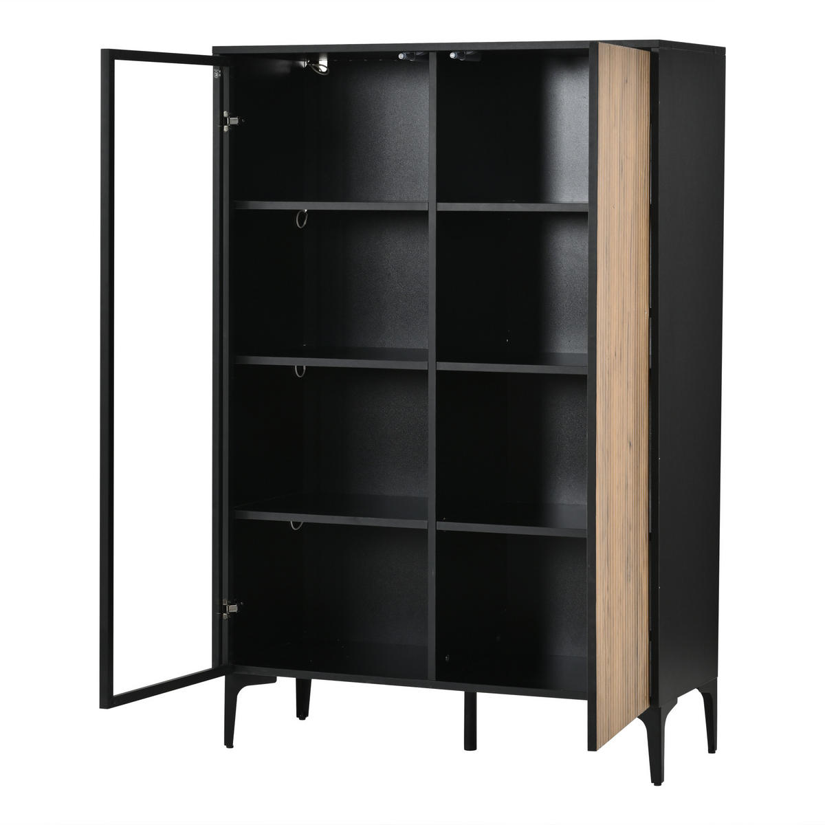 VITRINE 90×40×135cm Schwarz mit 2 Türen und Glastür - Schwarz/Naturfarben, Holzwerkstoff (90/135/40cm) - FLIEKS