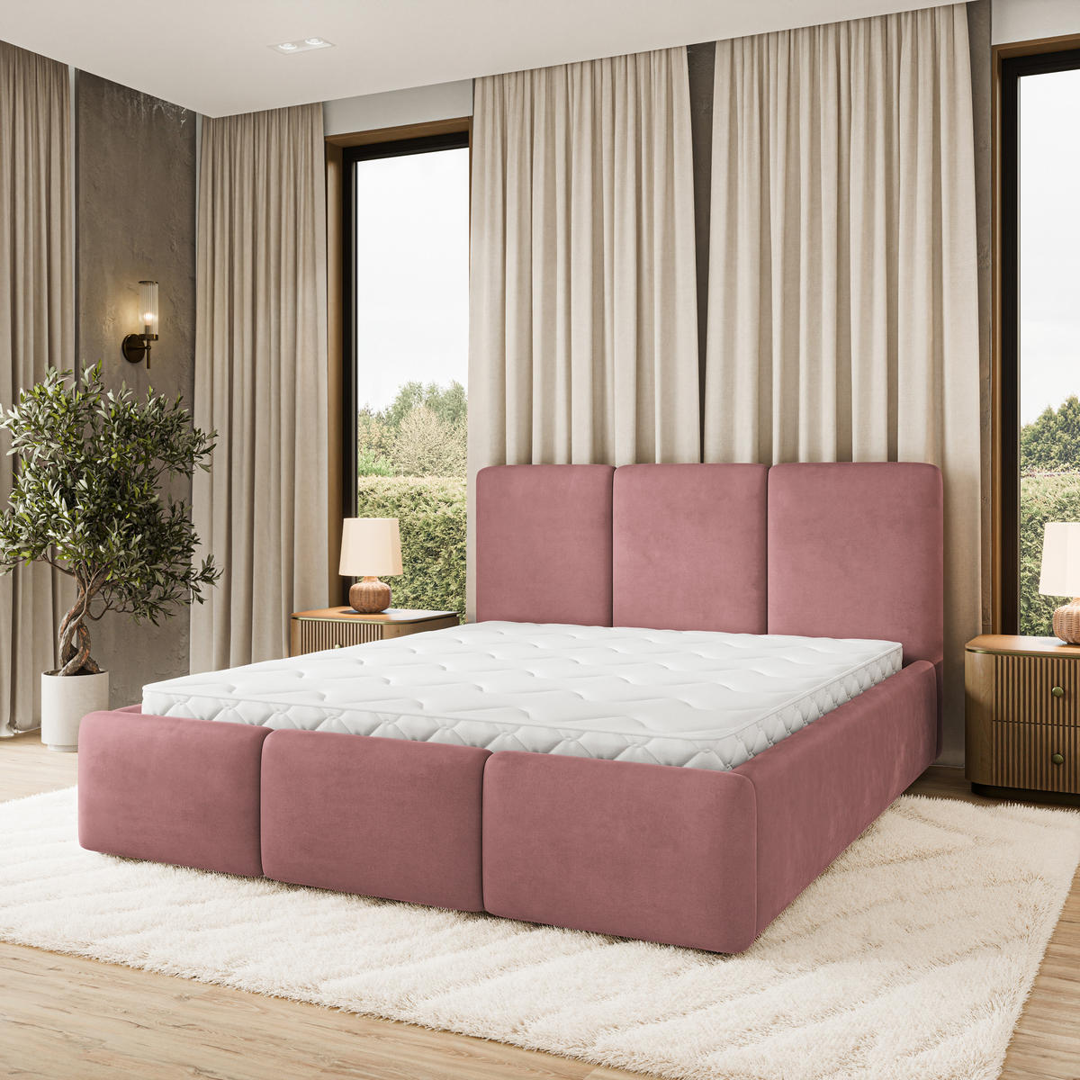 POLSTERBETT MORENA MGV 120x200 cm mit Bettkästen - Rosa - Rosa, Holz (120/200cm) - MASSENO