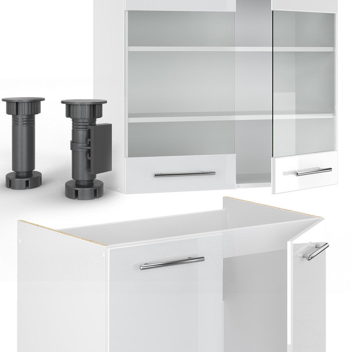 KÜCHENZEILE Fame-Line Weiß Hochglanz/Weiß 235 cm, AP Eiche - Weiß Hochglanz/Weiß, Holzwerkstoff (235/81.6/60cm) - Vicco