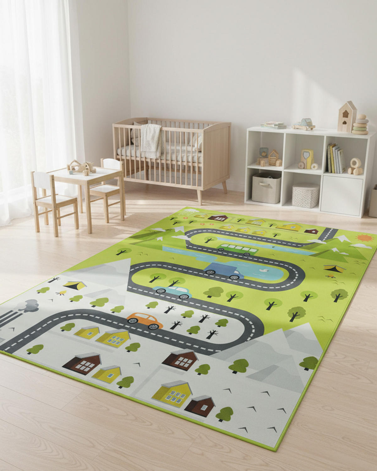 KINDERTEPPICH Bambini Vetta Mazovia 140x200cm Grau Grün Berge Kurzflor - Grau, Textil (140/200cm) - Mazovia