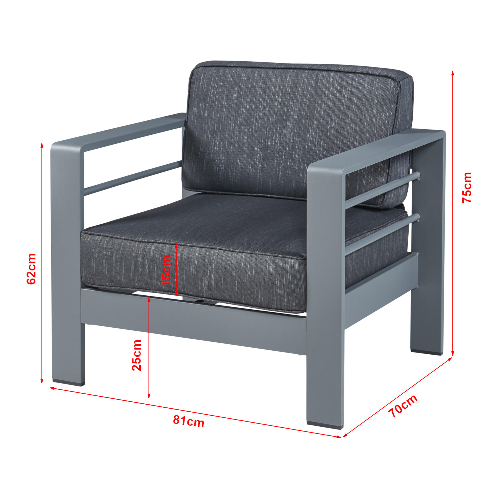 OUTDOOR-SESSEL Avise - Dunkelgrau/Anthrazit, Textil/Metall (81/62/70cm) - casa.pro