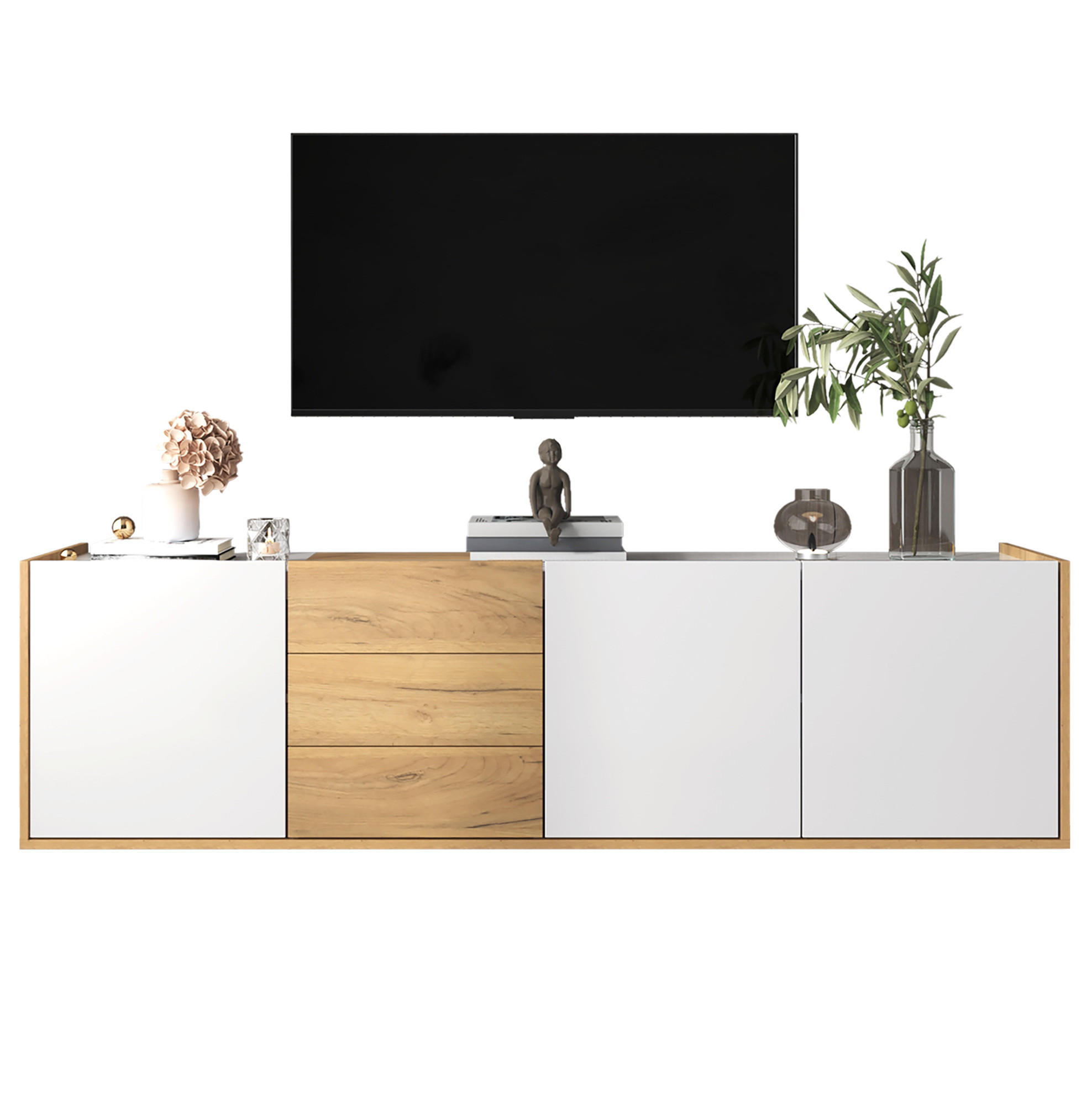 LOWBOARD 171,5/35/47 cm aus MDF mit 3 Türen, 3 Schubladen und Wandmontageoption Weiß/Holzfarben - Weiß, Holzwerkstoff (171.5/47/35cm) - Modenvie