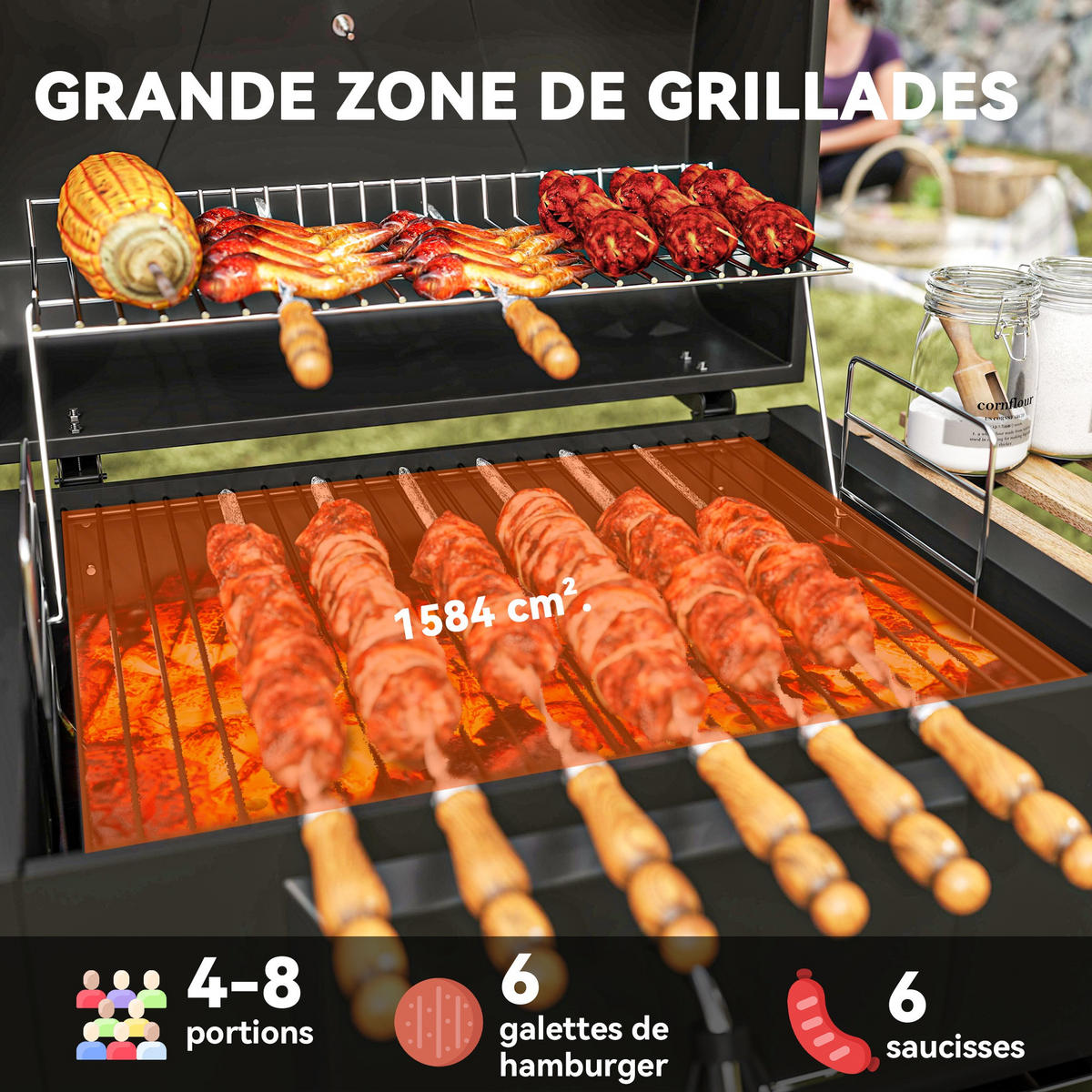 HOLZKOHLEGRILL DE-18268 Schwarz - Schwarz, Metall (58/107/112cm) - ComfortXL