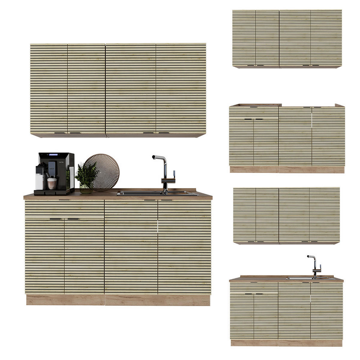 SINGLEKÜCHE Fame-Line Eiche Paneel/Goldkraft Eiche 140 cm ohne Arbeitsplatte - Honigeiche/Hellbraun, Holzwerkstoff (140/81.6/46cm) - Vicco