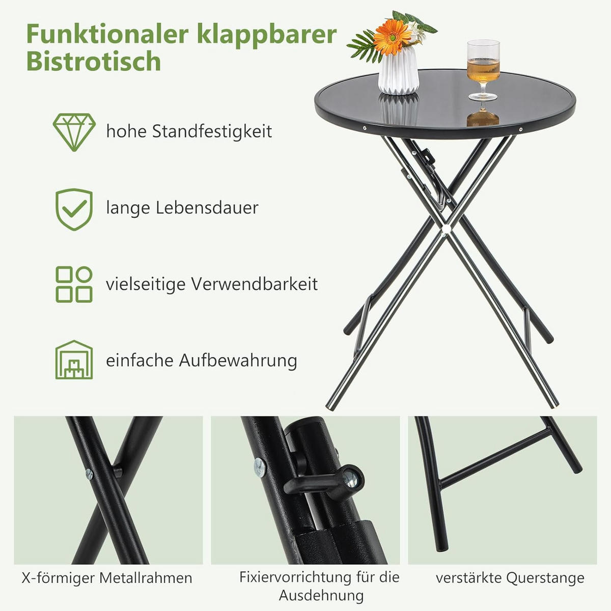 CAFÉBORD Svart - Svart, Metall - COSTWAY