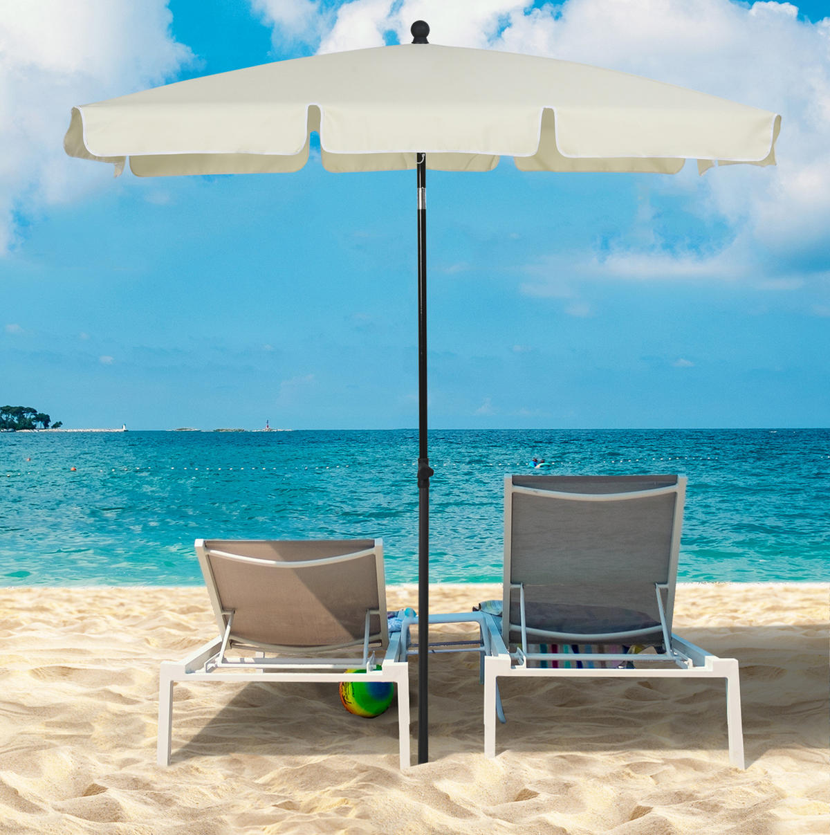 SONNENSCHIRM aus Aluminium 198x130x245 cm in Beige mit verstellbarer Neigung - Beige, Metall (130/198cm) - Modfu