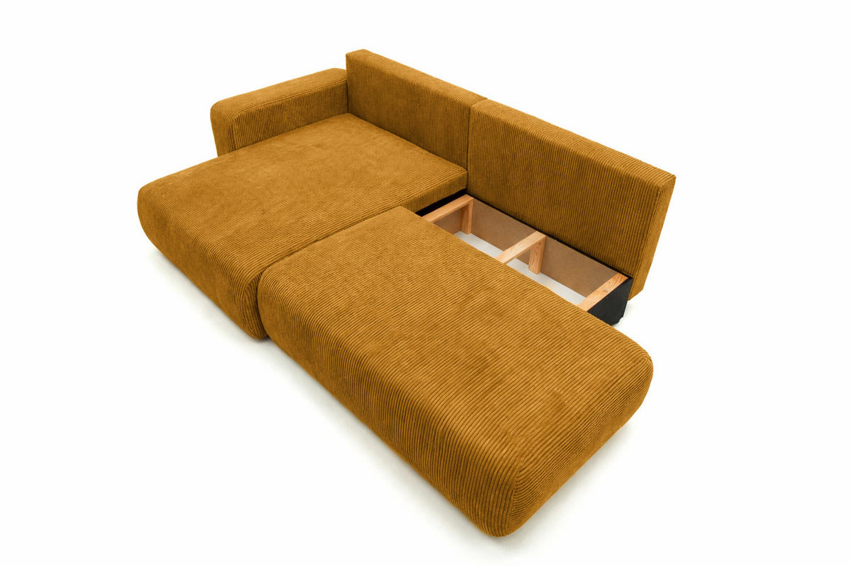 ECKSOFA Mit Schlaffunktion Und Bettkasten, Cordstoff Poso, Senffarbe, Links, OPEN XL - Gelb, Holz (262/145cm) - Kaiser Möbel