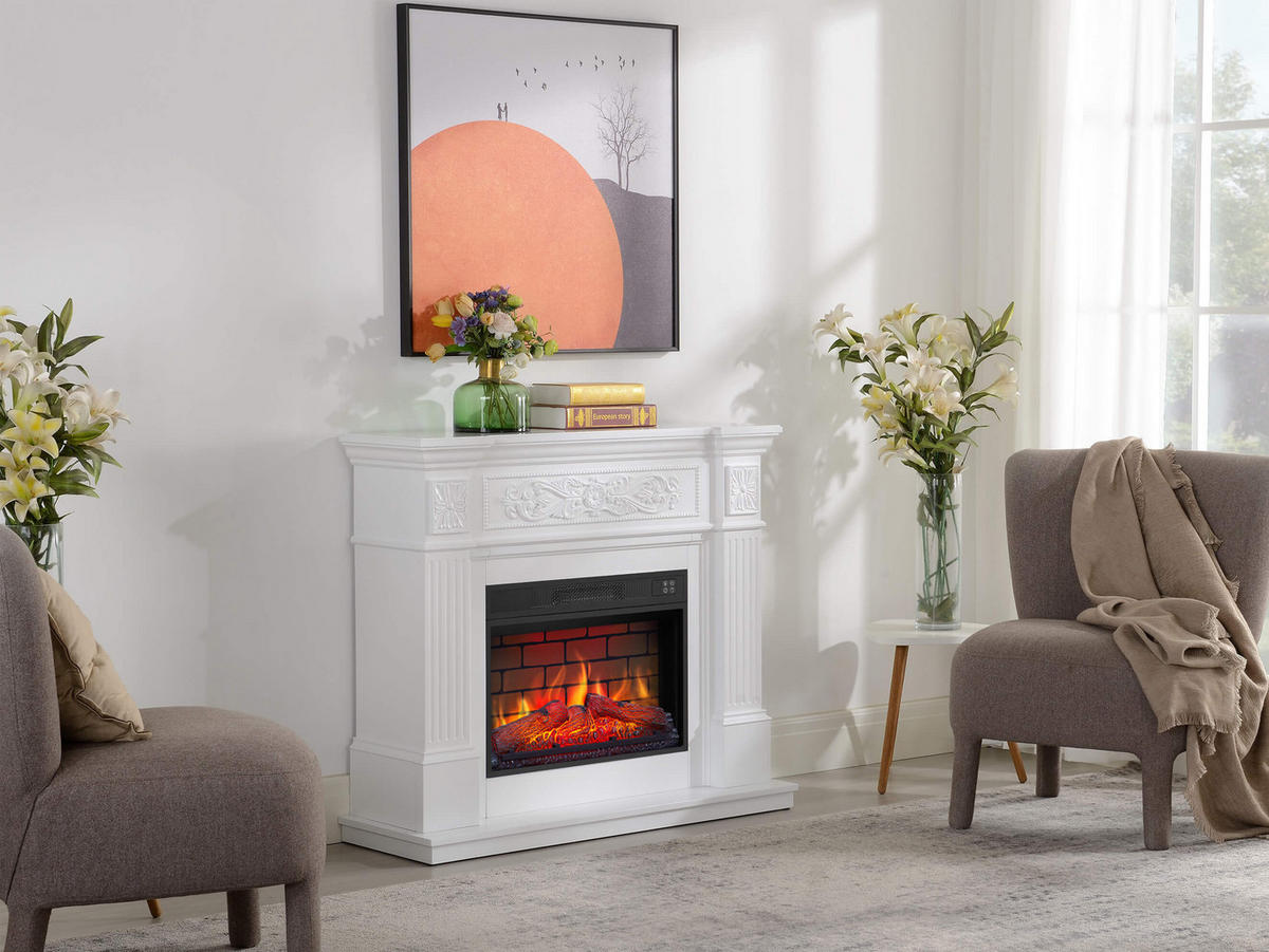 ELEKTROKAMIN Toscana AF23BS Weiß – Breite 96 cm, 3D-Flammeneffekt, LED-Beleuchtung, Heizfunktion - Weiß, Glas/Holzwerkstoff (106.6/92.5/37cm) - ArtiFlame