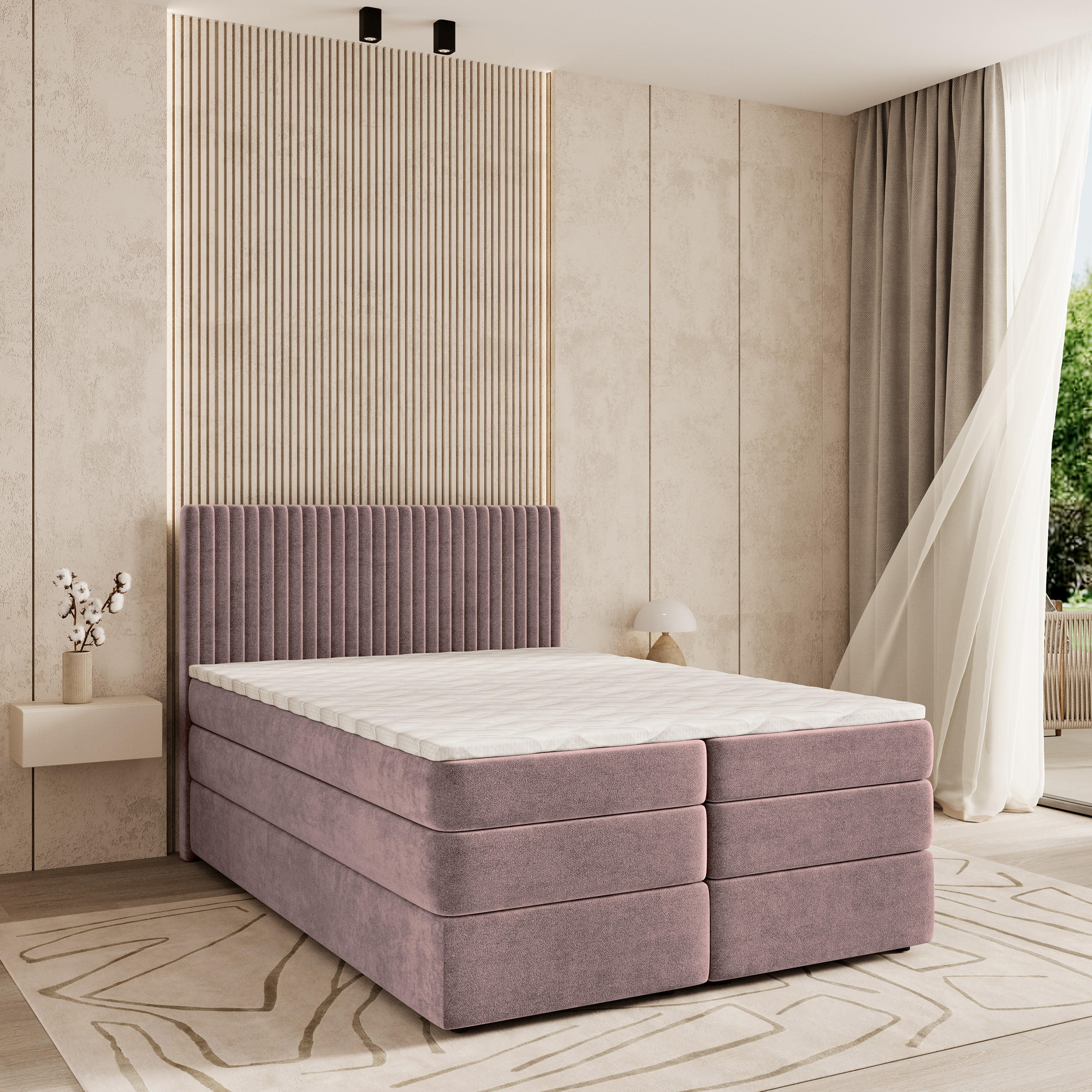 BOXSPRINGBETT FELBIO 140x200 cm mit Matratze und Topper - Rosa - Rosa, Holz (140/200cm) - MASSENO