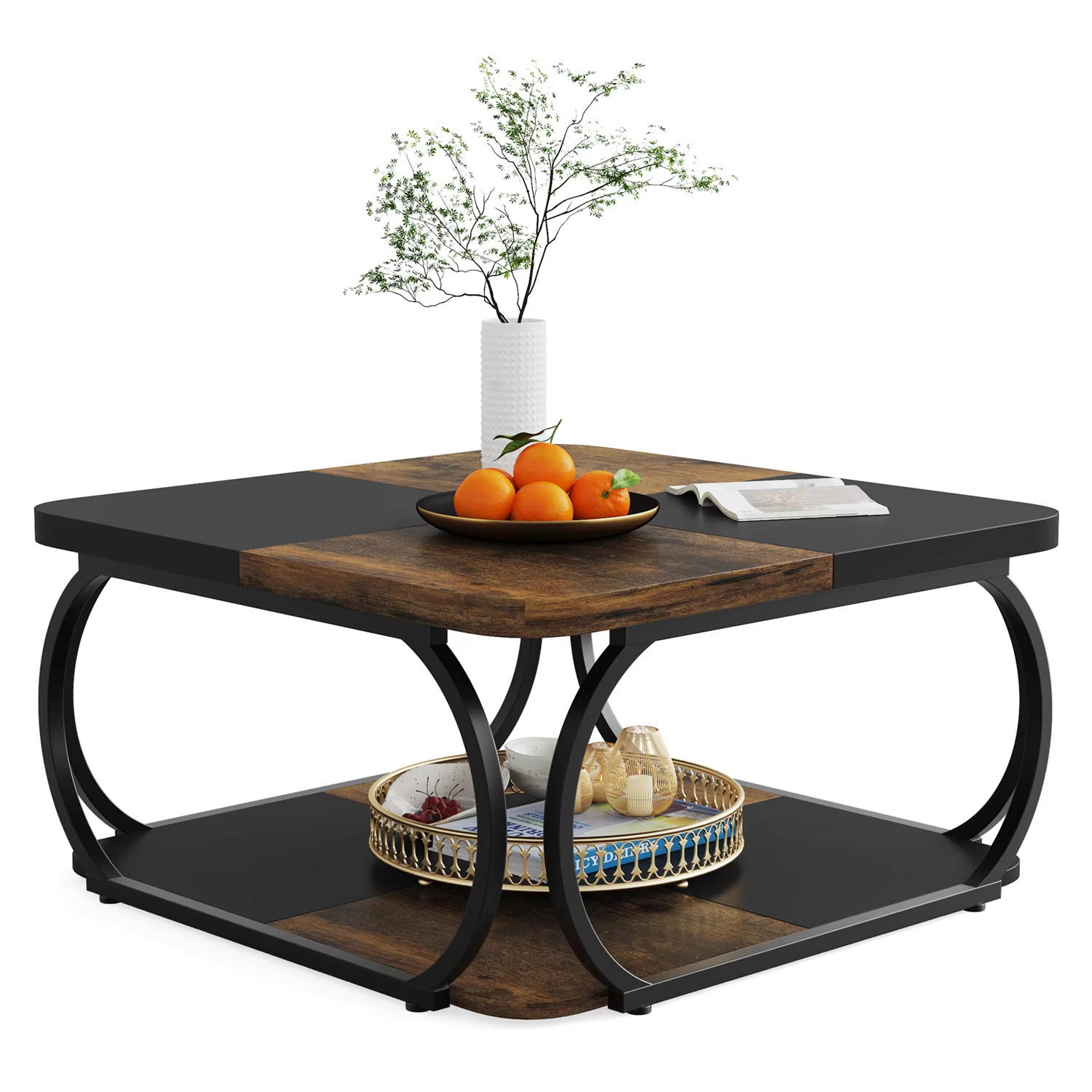 COUCHTISCH Holzoptik 100 cm mit Metallgestell - Braun, Holz (100/100/50cm) - Kaket