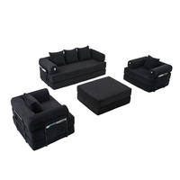 SOFA modular mit Hocker 200 x 94 x 67 cm Cord Black - Schwarz, Kunststoff (190/67/312cm) - Meubliv