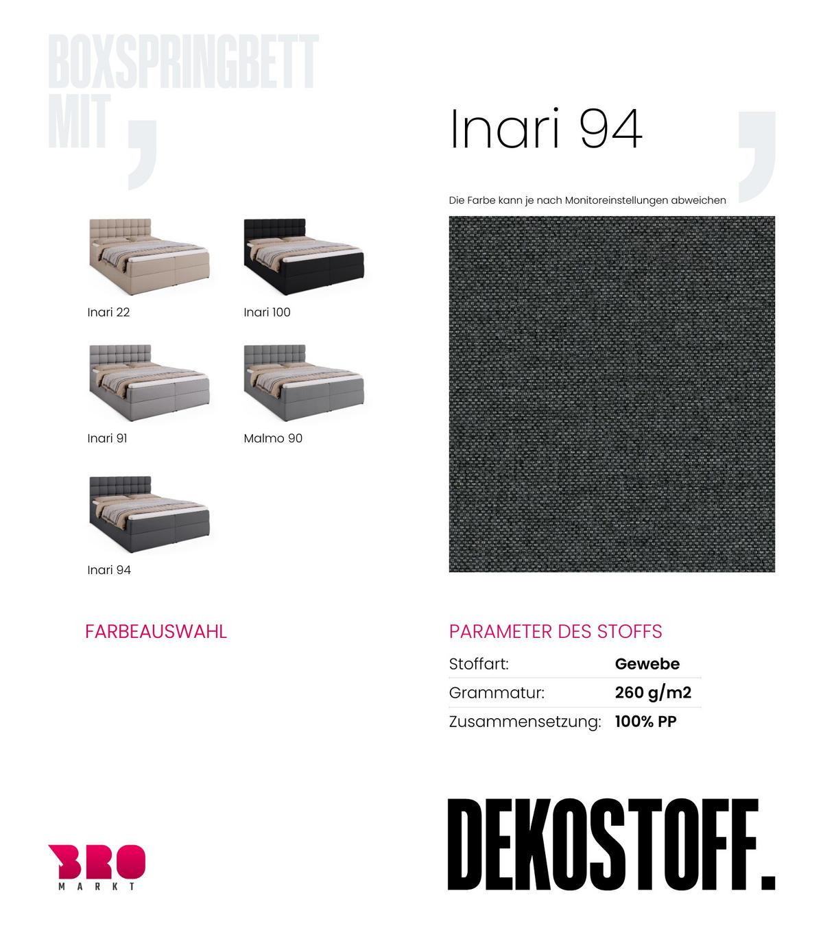 BOXBETT Dakota mit Topper 160/200 Dunkelgrau - Dunkelgrau, Textil (160/200cm) - Bromarkt