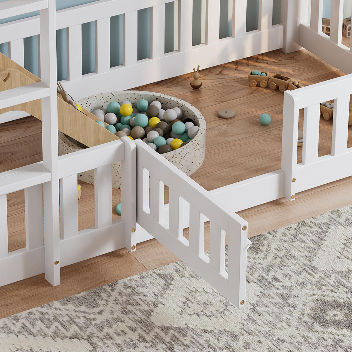 KINDERBETT Weiß Liegefläche 90/200 cm, Etagenbett, Treppe, Absturzsicherung, Ohne Matratze - Weiß, Holz (90/200cm) - PANGIVO