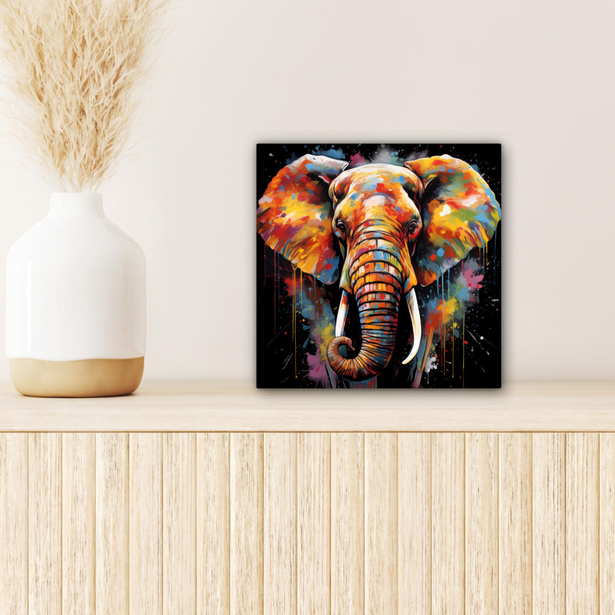 LEINWANDBILD Elefant - Graffiti - Schwarz - Tiere - Farben 20x20 cm - Schwarz, Textil (20/20cm) - MuchoWow