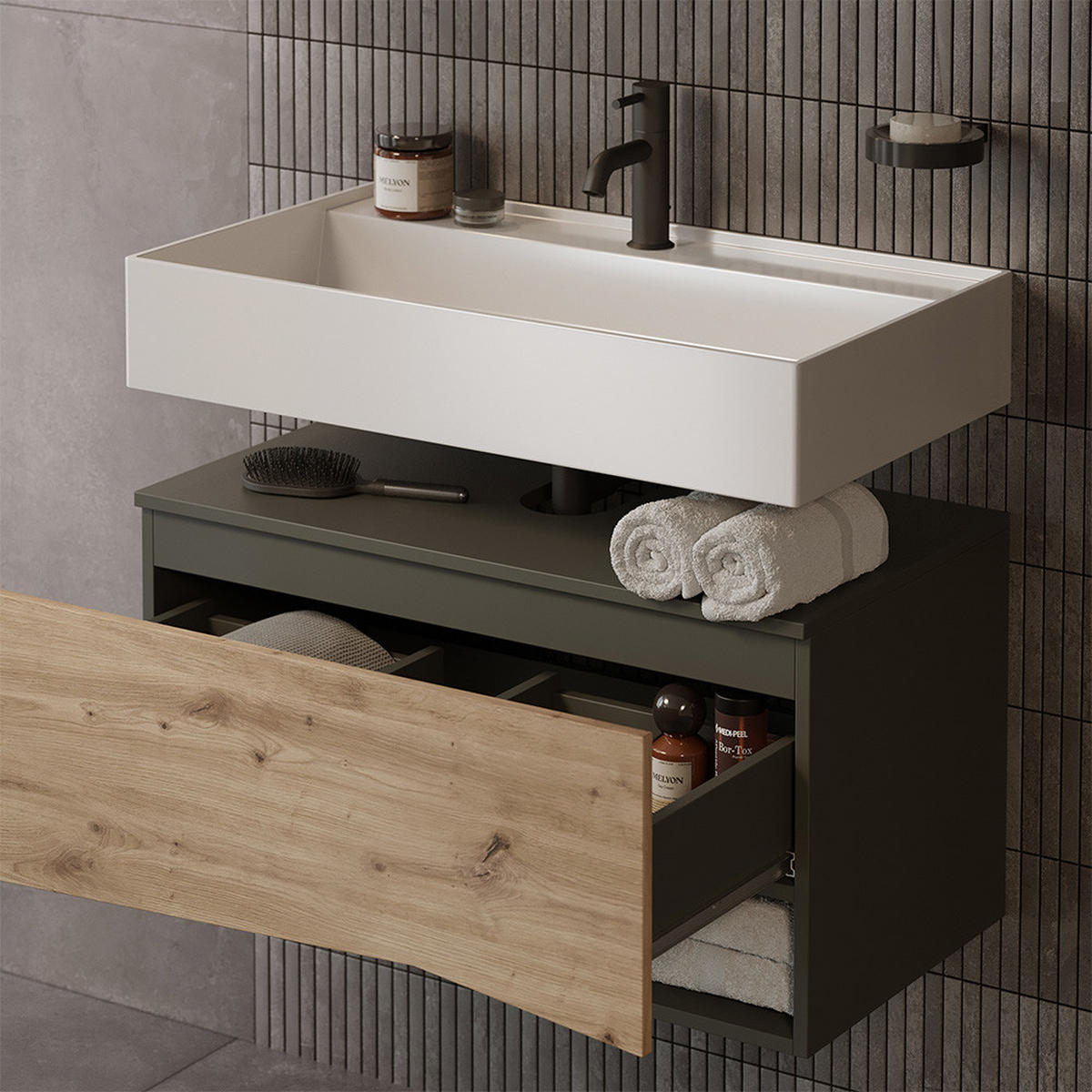 WASCHBECKENUNTERSCHRANK Willow Artisan 80 x 42.8 cm mit Schublade - Anthrazit/Eiche Artisan, Holzwerkstoff (80/42.8/43cm) - Vicco