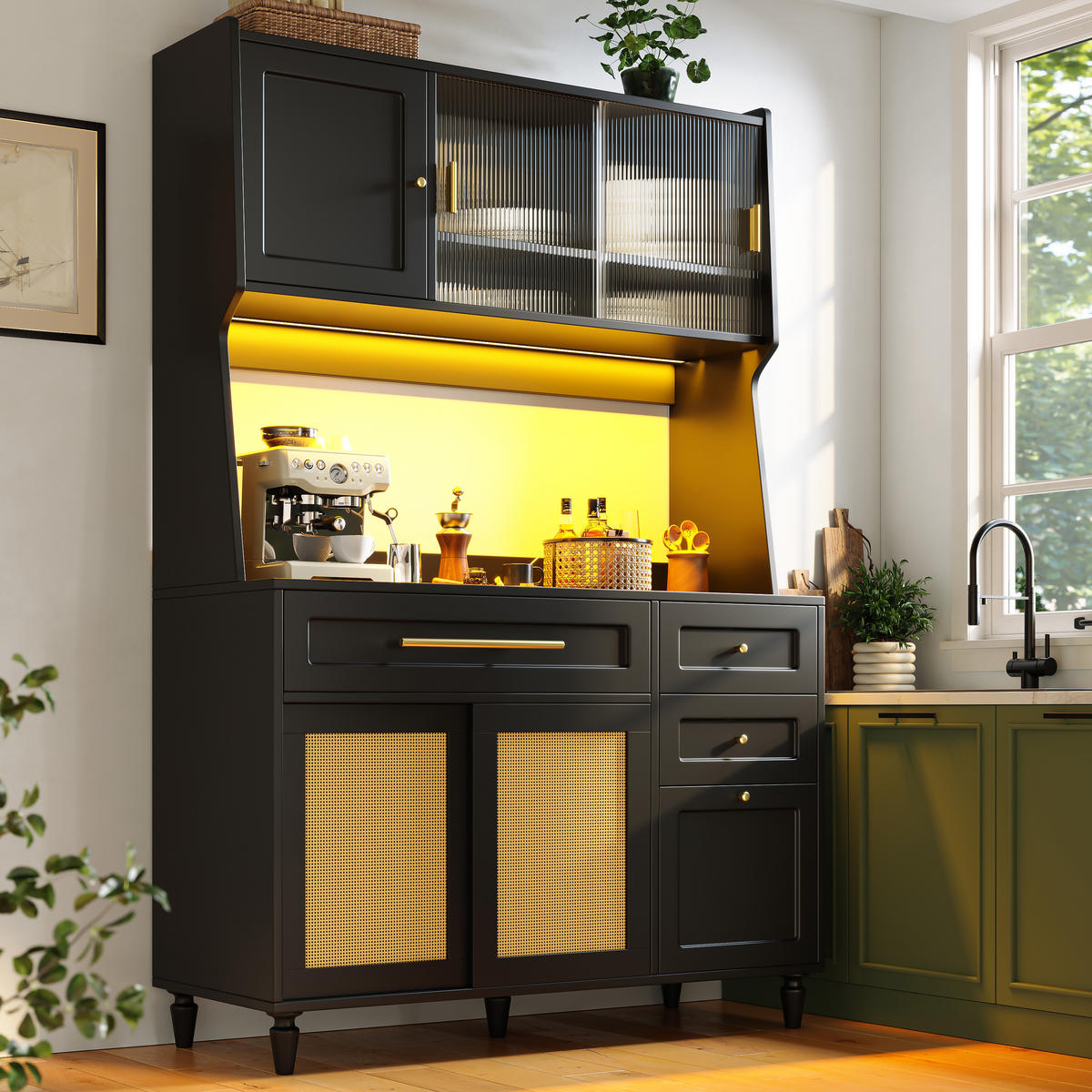 GESCHIRRSCHRANK aus MDF & Spanplatte 120x45x195,5 cm in Schwarz mit LED-App-Steuerung - Schwarz, Holzwerkstoff (120/195.5/45cm) - Modfu