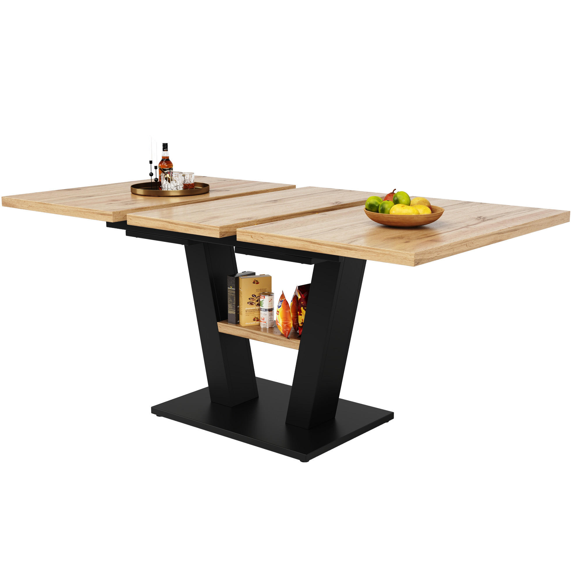 OKWISH JÍDELNÍ stůl 118-157/70/75 cm černá/přírodní z MDF a kovu rozkládací