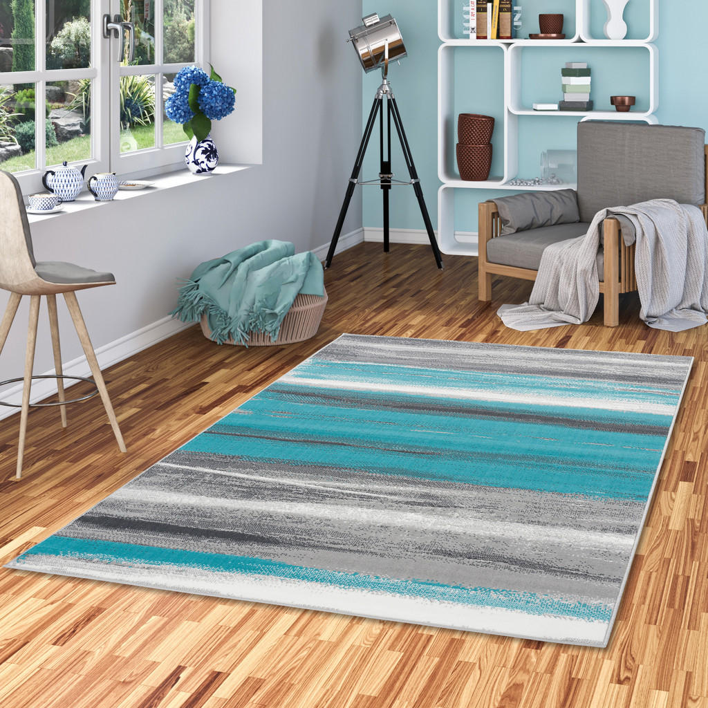 Thumbnail - Pergamon Modern, Türkis, Grau, Textil, 160x230 cm, Teppiche & Böden, Teppiche