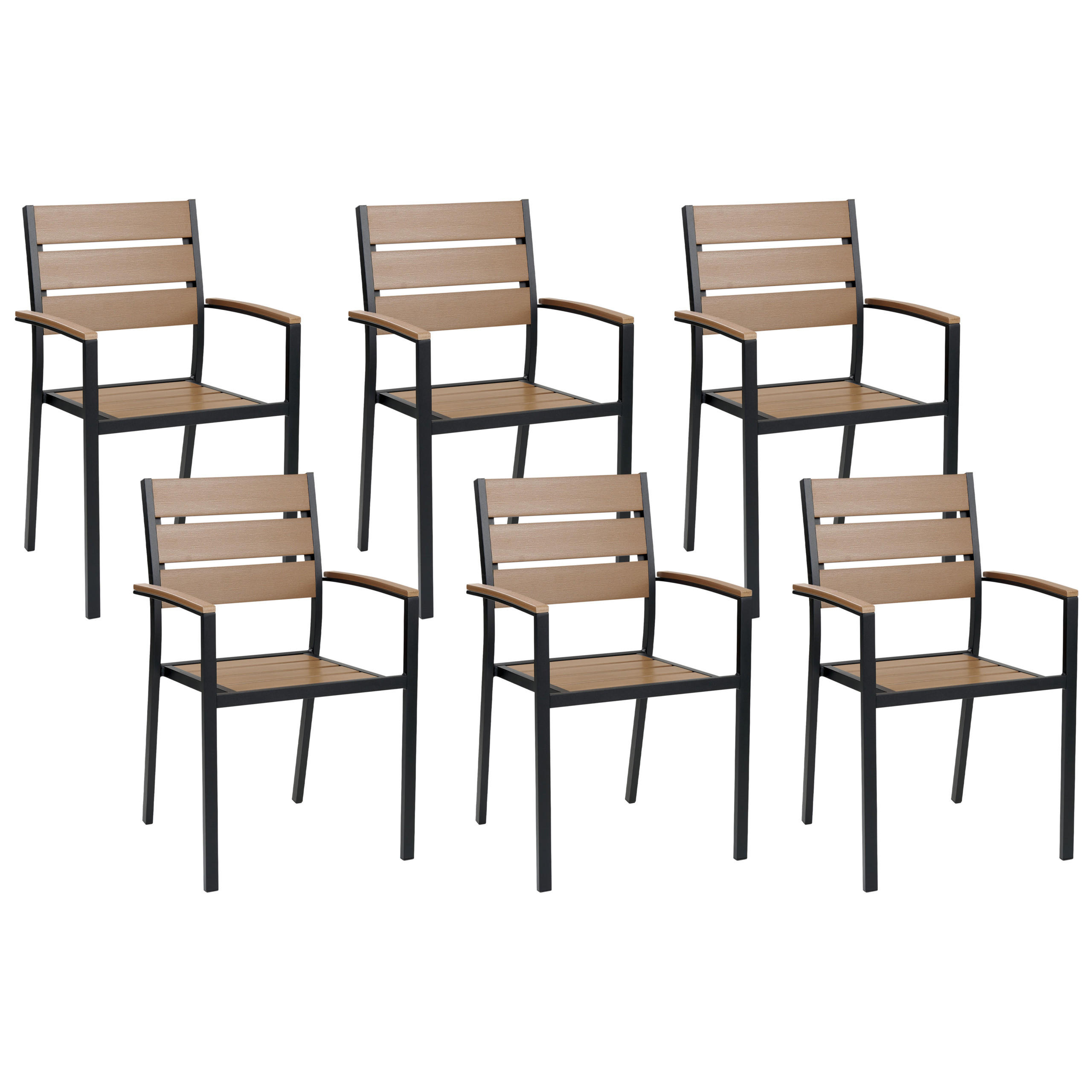 GARTENSTUHL 6er-Set Kunstholz hellbraun/schwarz Vernio - Hellbraun/Schwarz, Kunststoff (54/88/57cm) - Beliani