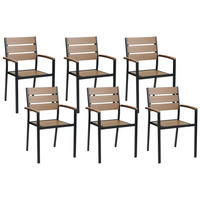 GARTENSTUHL 6er-Set Kunstholz hellbraun/schwarz Vernio - Hellbraun/Schwarz, Kunststoff (54/88/57cm) - Beliani