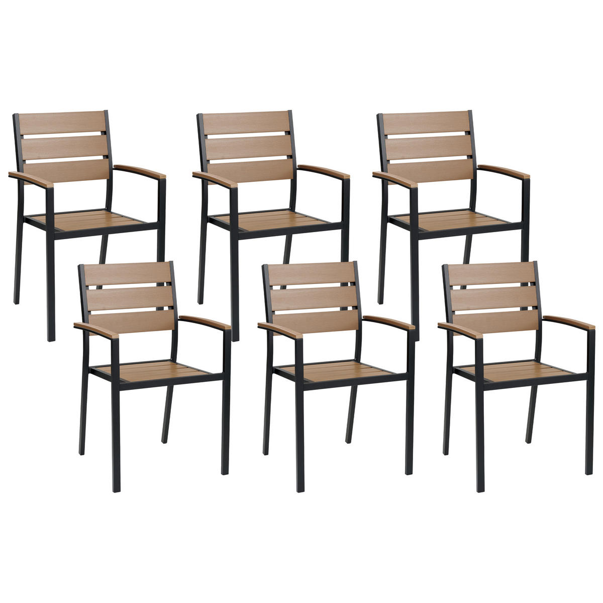 GARTENSTUHL 6er-Set Kunstholz hellbraun/schwarz Vernio - Hellbraun/Schwarz, Kunststoff (54/88/57cm) - Beliani
