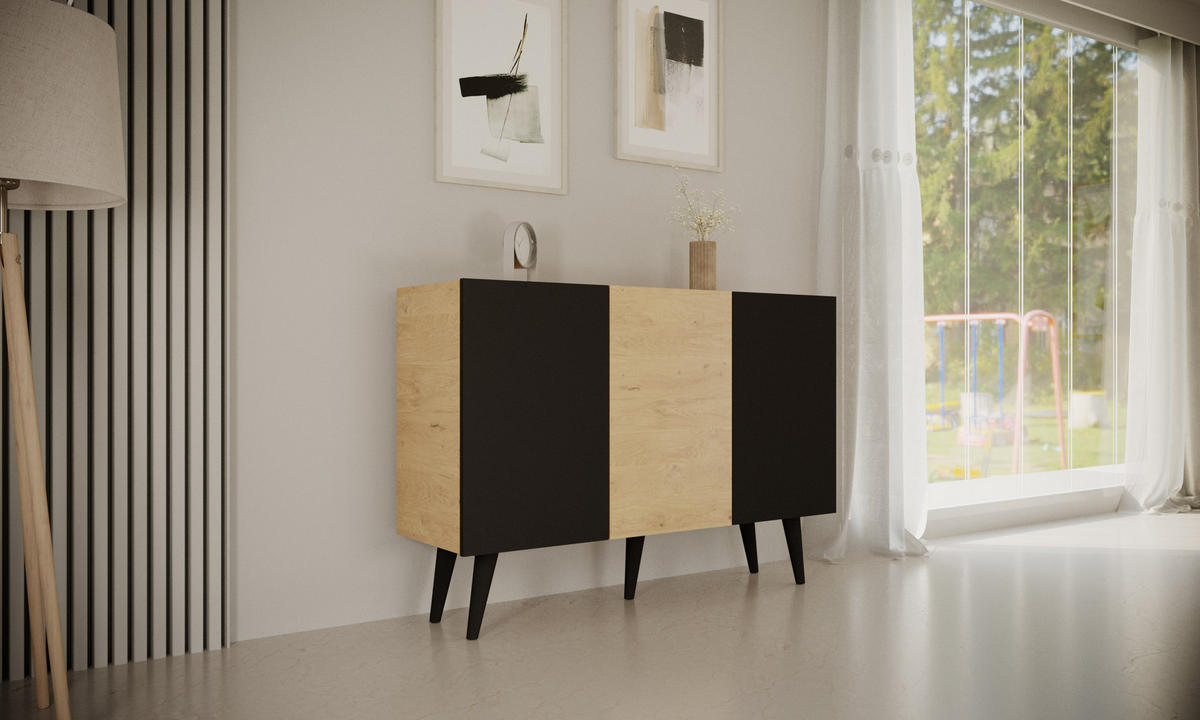 KOMMODE Toronto 39,9/95,5/120 - Schwarz/Naturfarben, Holzwerkstoff (40/96/120cm) - RAUMHIRSCH FURNITURE