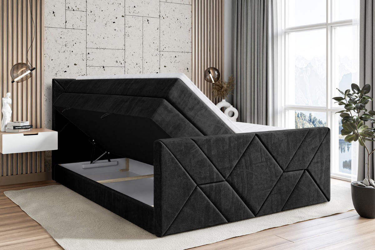 BOXSPRINGBETT BARWA-Z KING - 180x200 - H3/H4 - Schwarz - Schwarz, Holzwerkstoff (180/200cm) - ALTDECOR