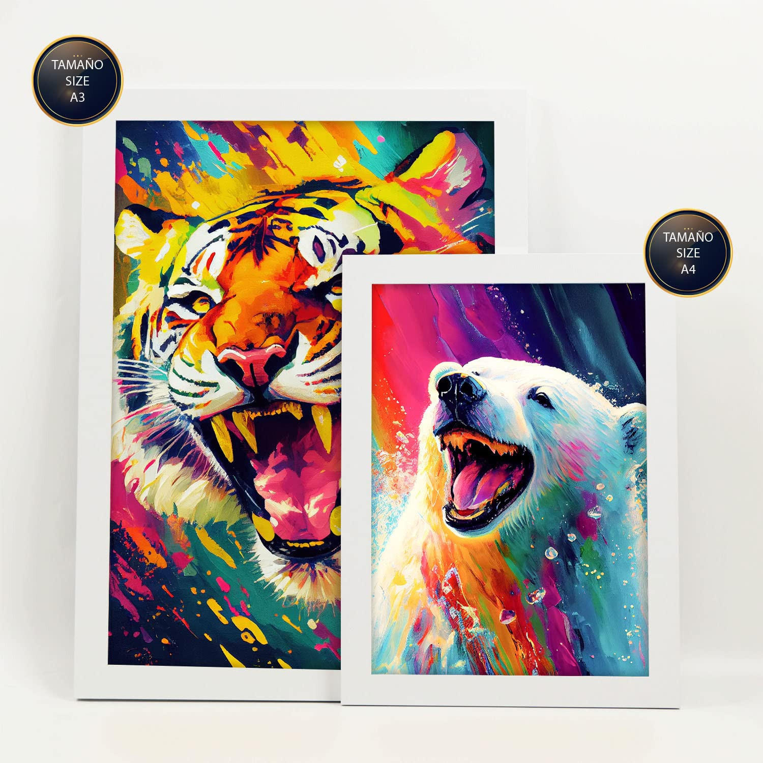 POSTER Set Mit 6 Wilde Tiere Im Hochformat Lebhafte Aquarell Stil Illustrationen Von Lächelnde Tiere Innenarchitektur A3 & A4 Weißer Rahmen - Weiß, Papier (29/3cm) - Nacnic